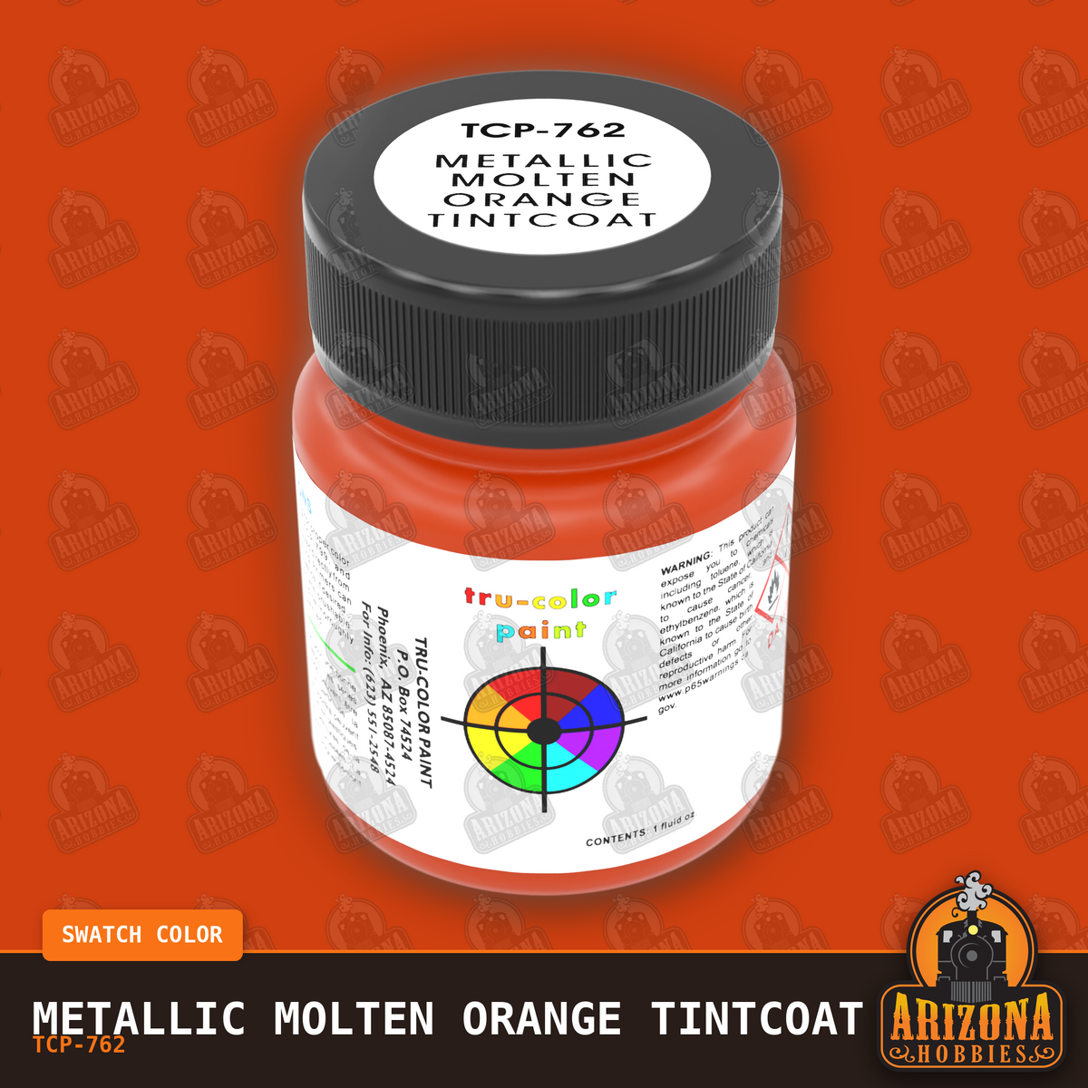 Metallic MOLTEN ORANGE Tintcoat 1-oz bottle (Air-brush) Tru-Color Paint-with color swatch-Arizona Hobbies