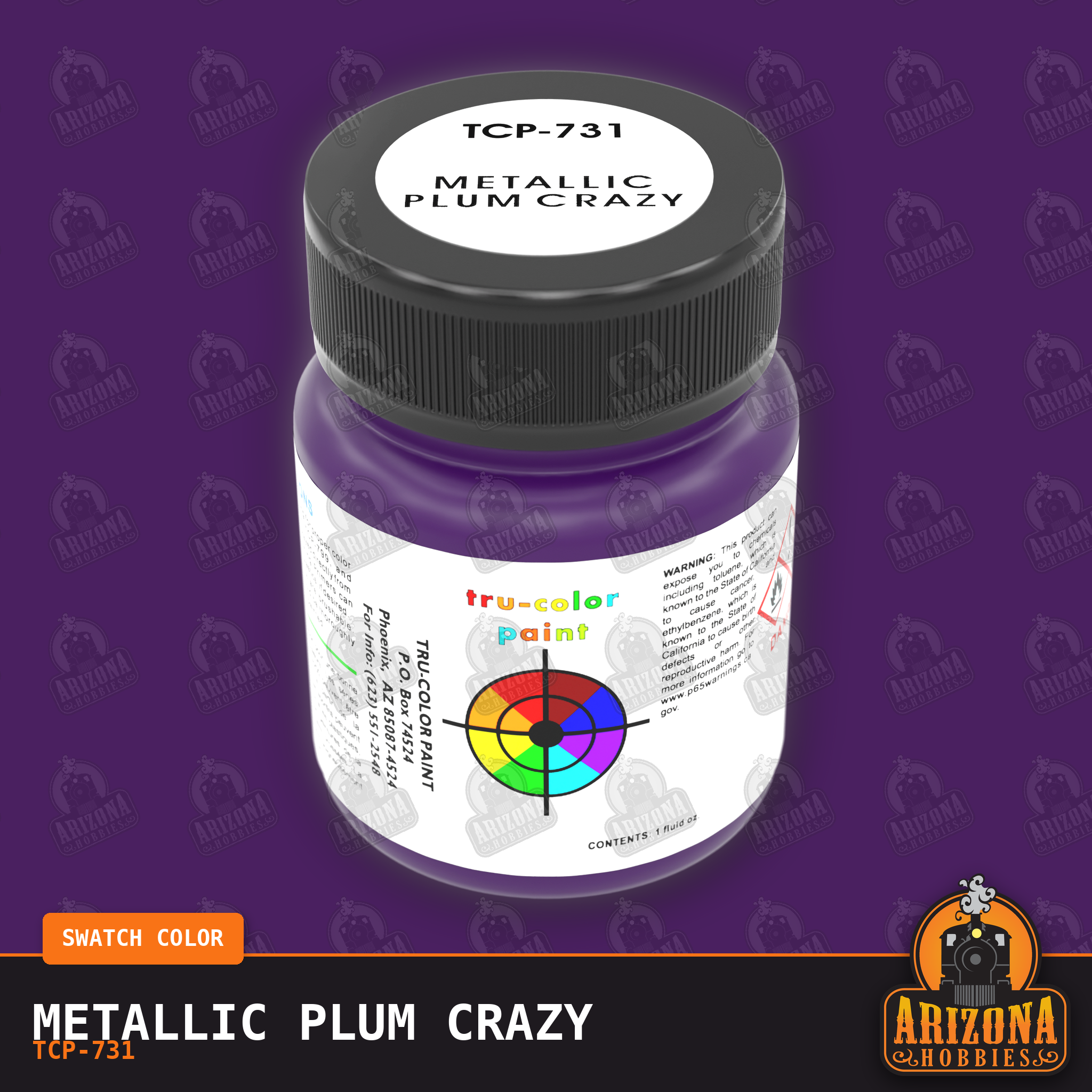 Metallic PLUM CRAZY 1-oz bottle (Air-brush) Tru-Color Paint-with color swatch-Arizona Hobbies