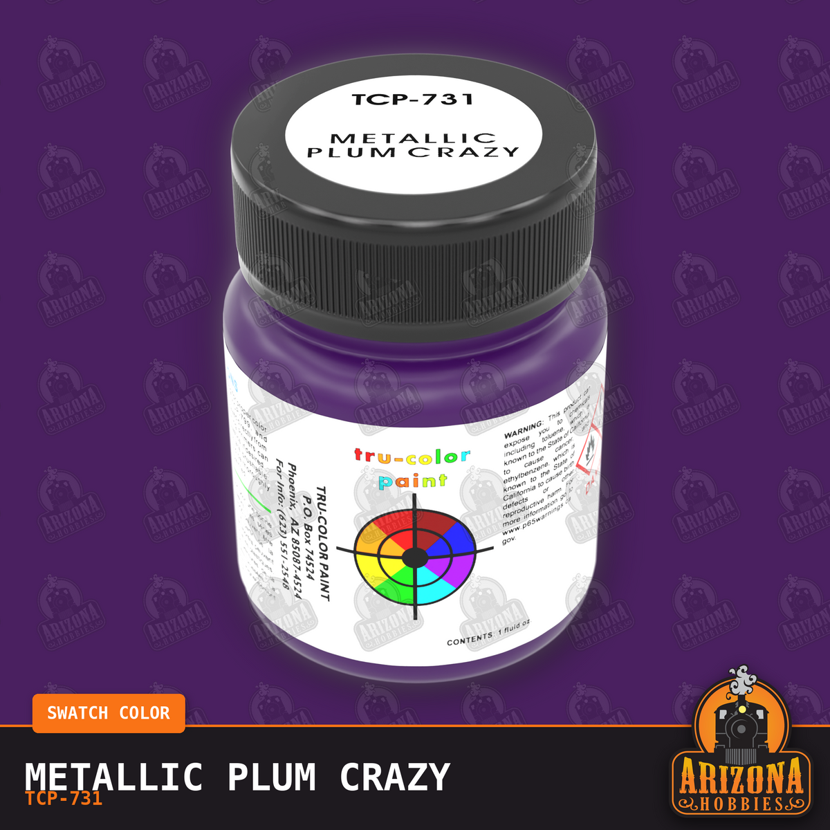 Metallic PLUM CRAZY 1-oz bottle (Air-brush) Tru-Color Paint-with color swatch-Arizona Hobbies