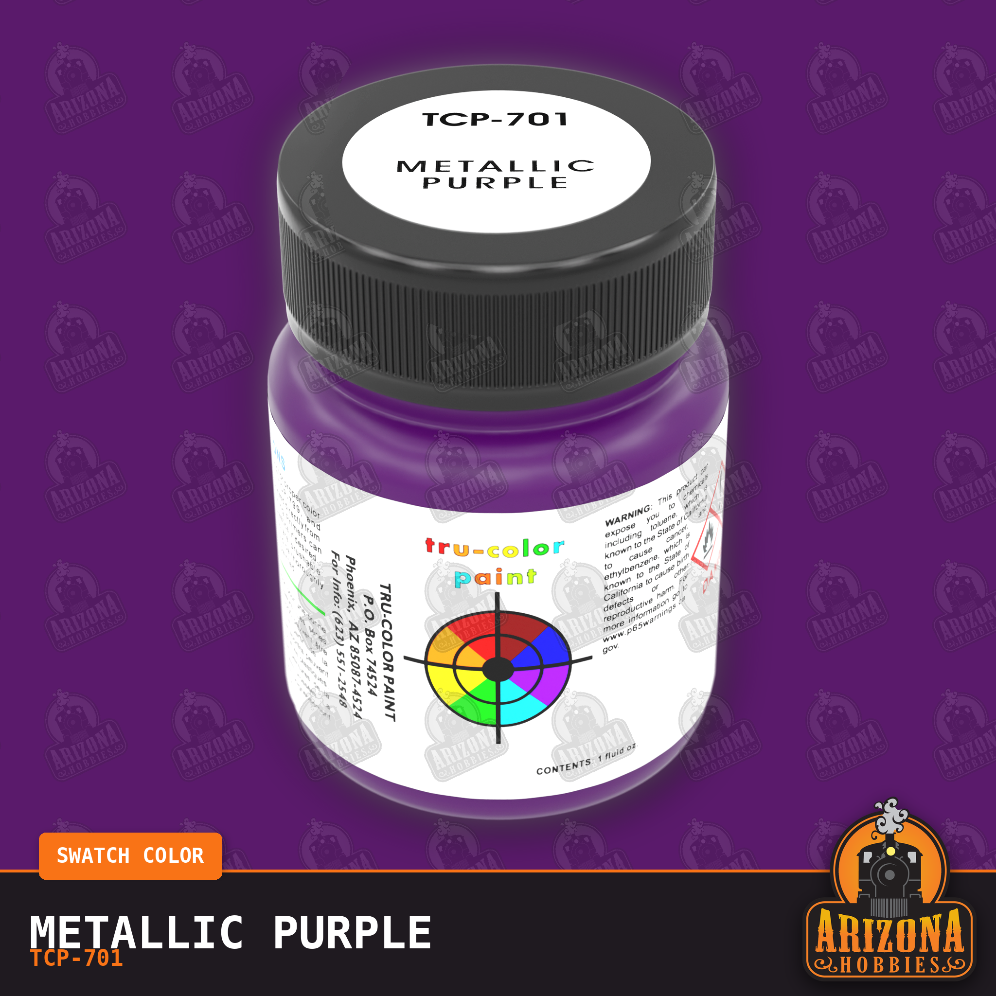 Metallic PURPLE 1-oz bottle (Air-brush) Tru-Color Paint-with color swatch-Arizona Hobbies