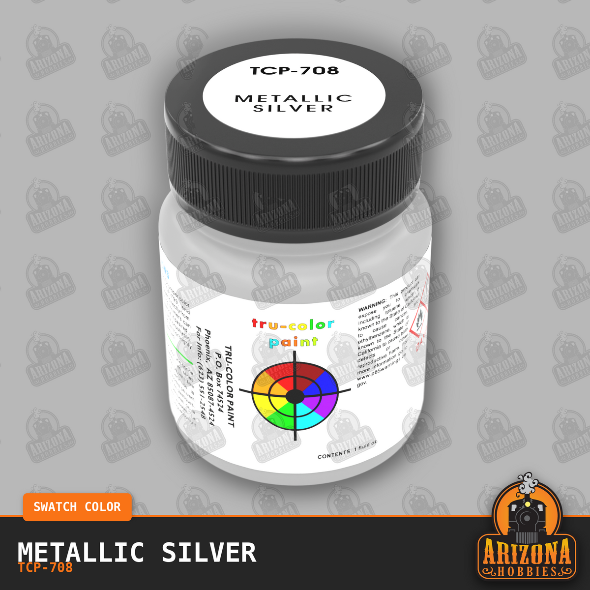 Metallic SILVER 1-oz bottle (Air-brush) Tru-Color Paint-with color swatch-Arizona Hobbies