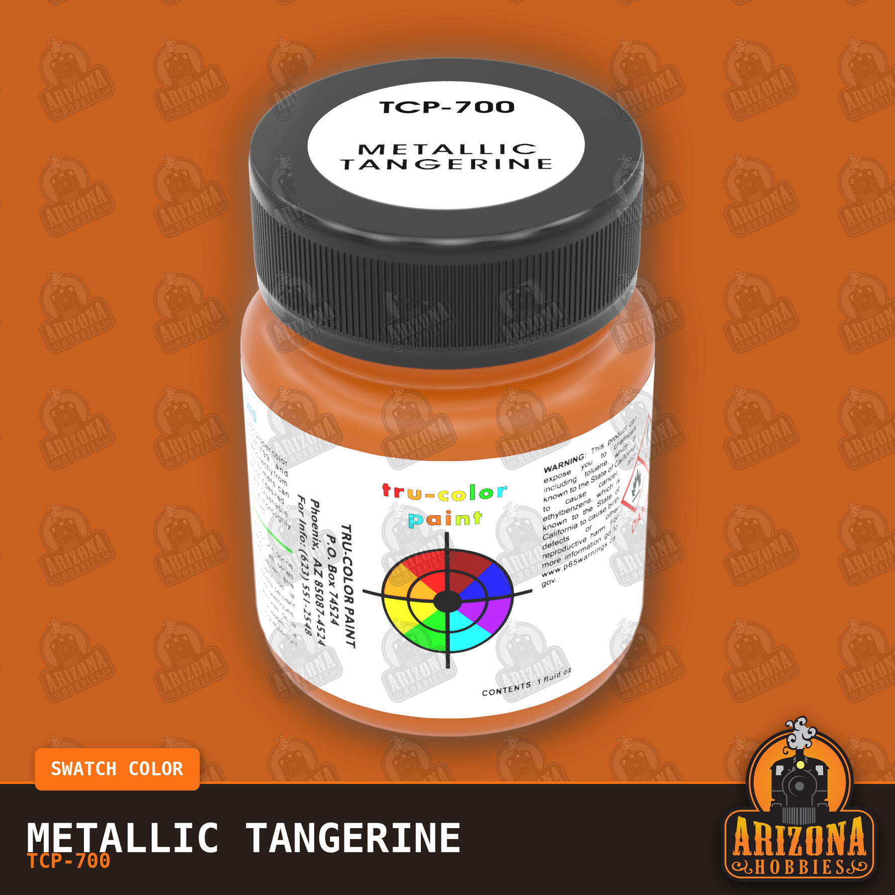 Metallic TANGERINE 1-oz bottle (Air-brush) Tru-Color Paint-with color swatch-Arizona Hobbies