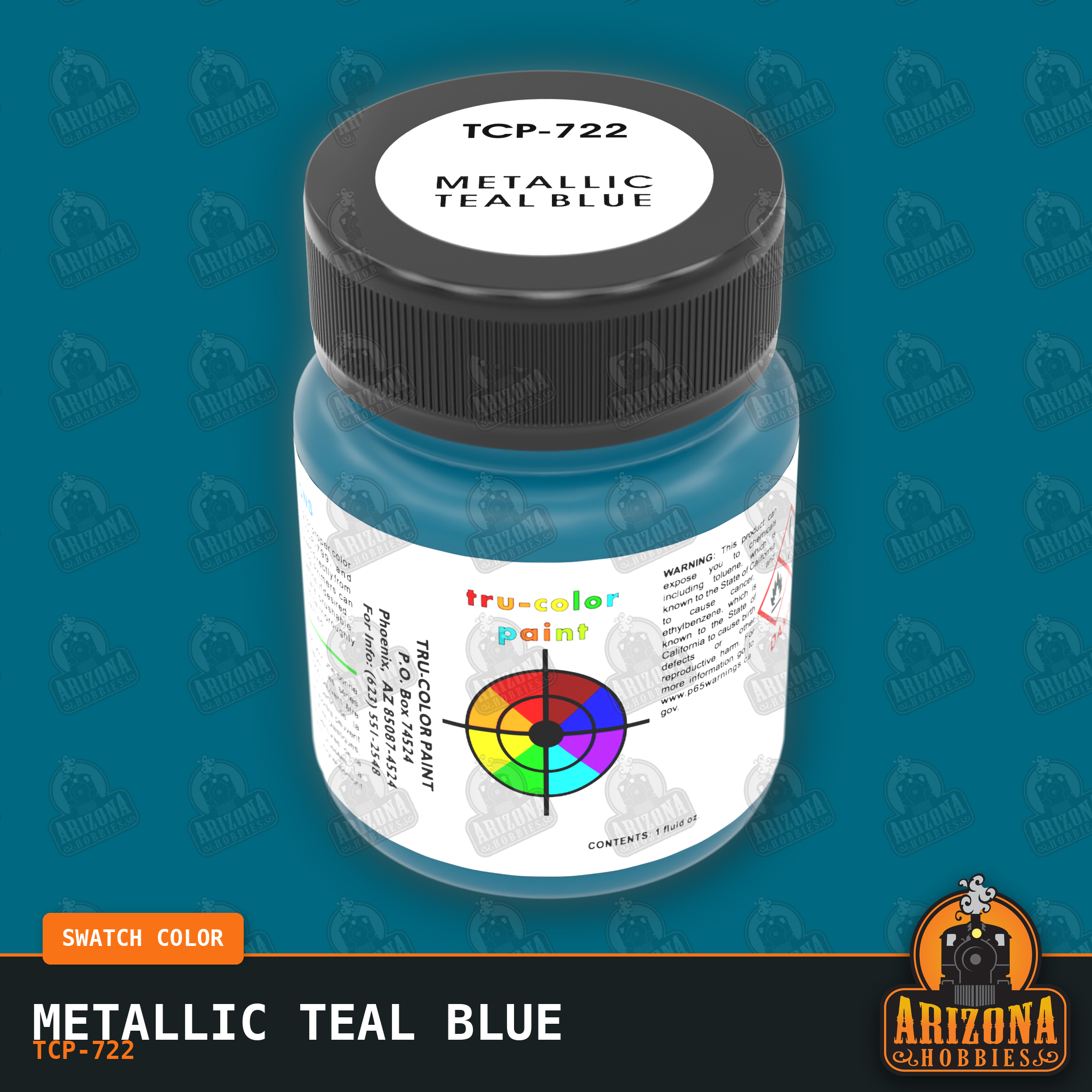 Metallic TEAL BLUE 1-oz bottle (Air-brush) Tru-Color Paint-with color swatch-Arizona Hobbies