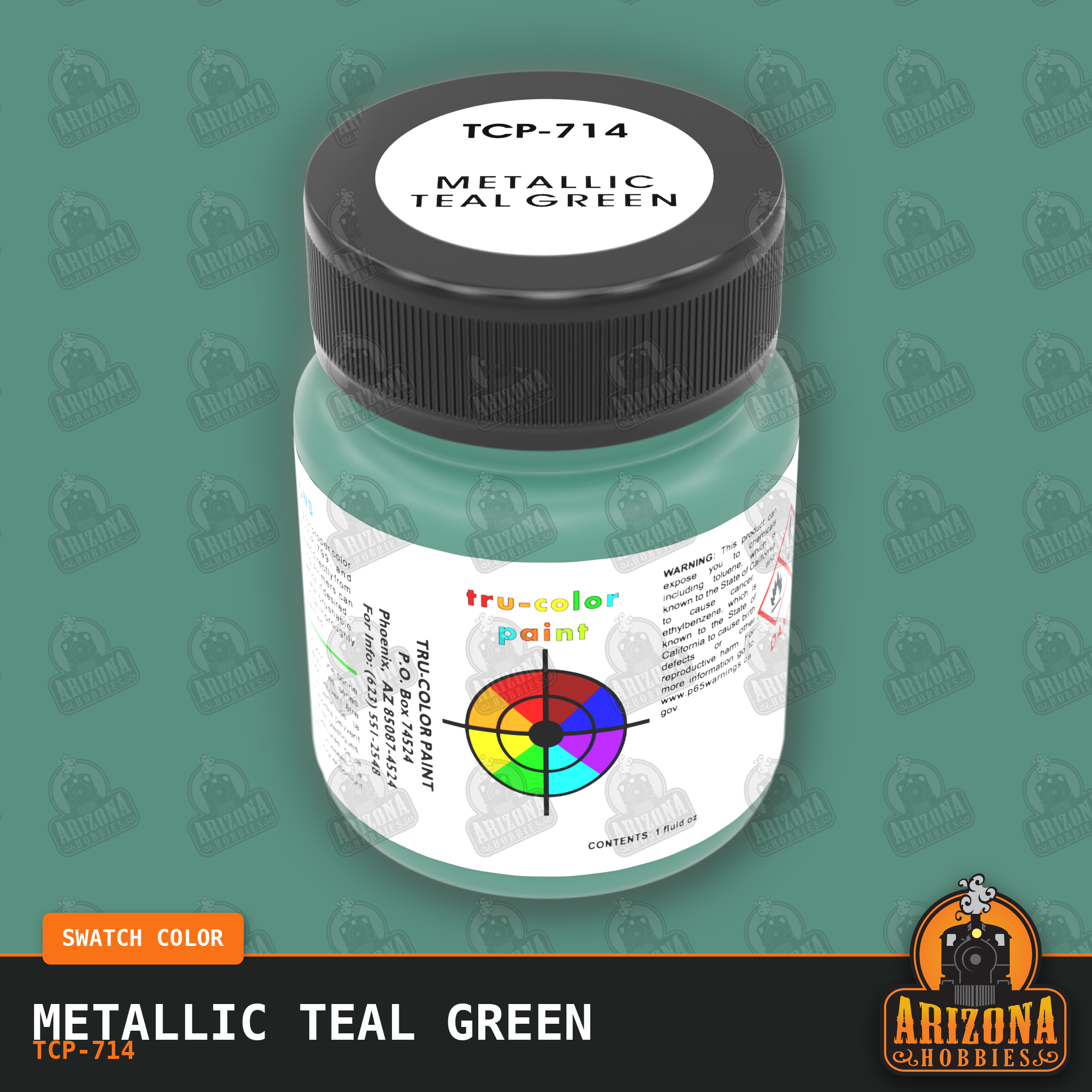 Metallic TEAL GREEN 1-oz bottle (Air-brush) Tru-Color Paint-with color swatch-Arizona Hobbies
