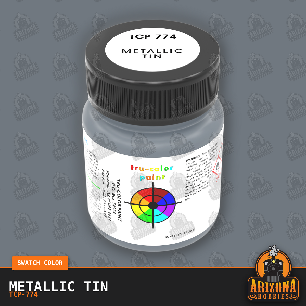 Metallic TIN 1-oz bottle (Air-brush) Tru-Color Paint-with color swatch-Arizona Hobbies