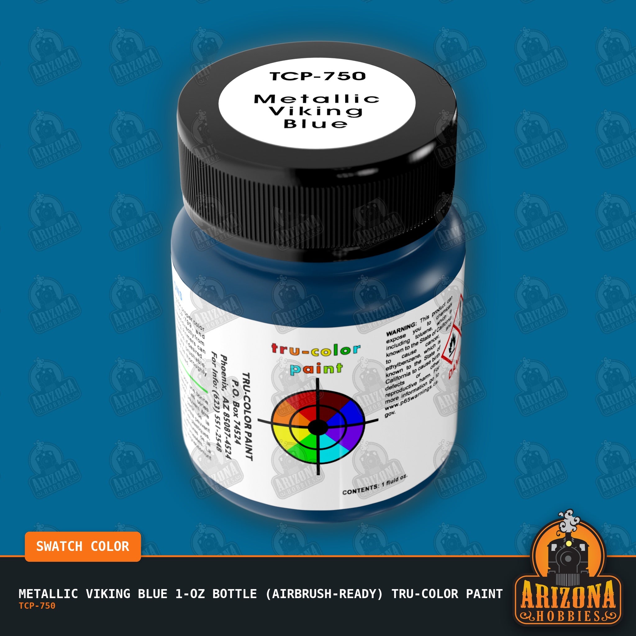 Metallic VIKING BLUE 1-oz bottle (Air-brush) Tru-Color Paint-with color swatch-Arizona Hobbies