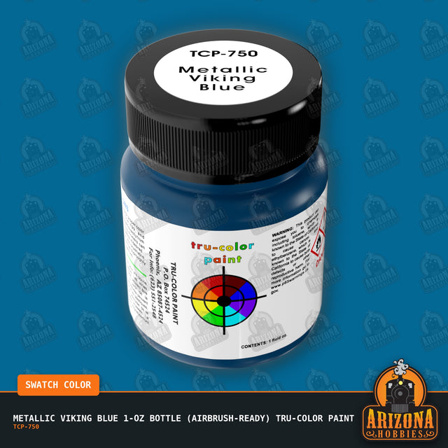 Metallic VIKING BLUE 1-oz bottle (Air-brush) Tru-Color Paint-with color swatch-Arizona Hobbies