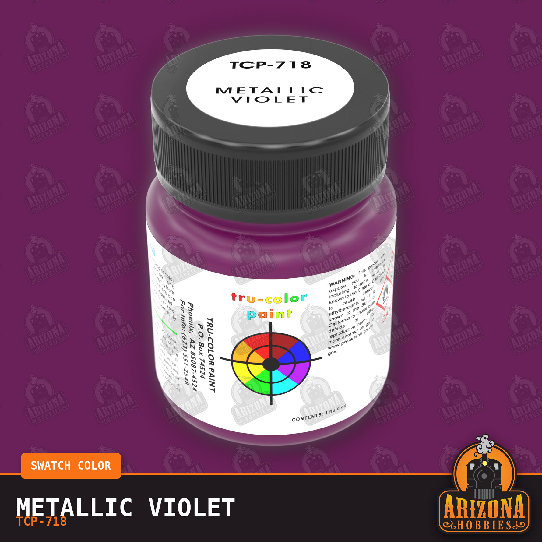 Metallic VIOLET 1-oz bottle (Air-brush) Tru-Color Paint-with color swatch-Arizona Hobbies