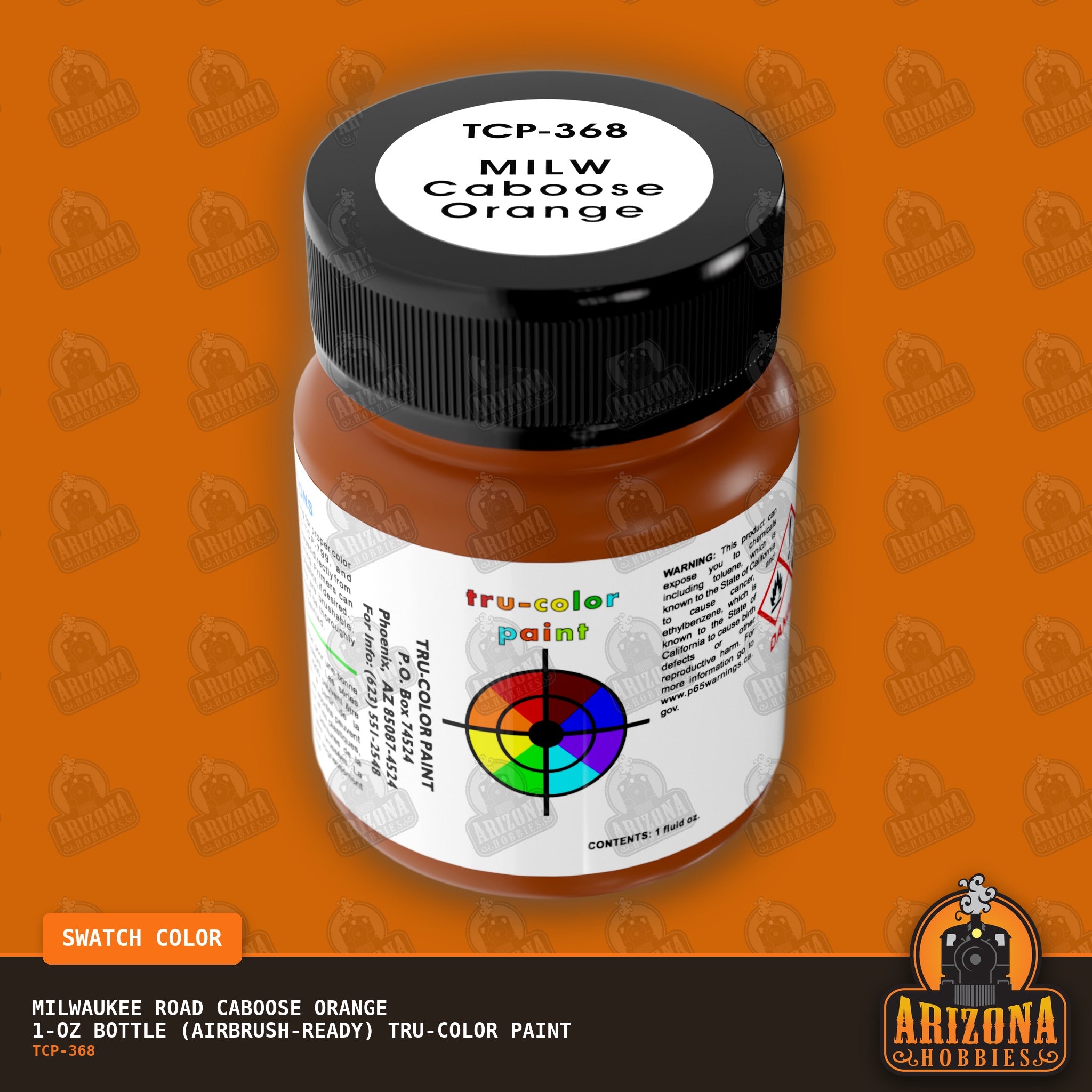 Milwaukee Road CABOOSE ORANGE 1-oz bottle (Air-brush) Tru-Color Paint-with color swatch-Arizona Hobbies