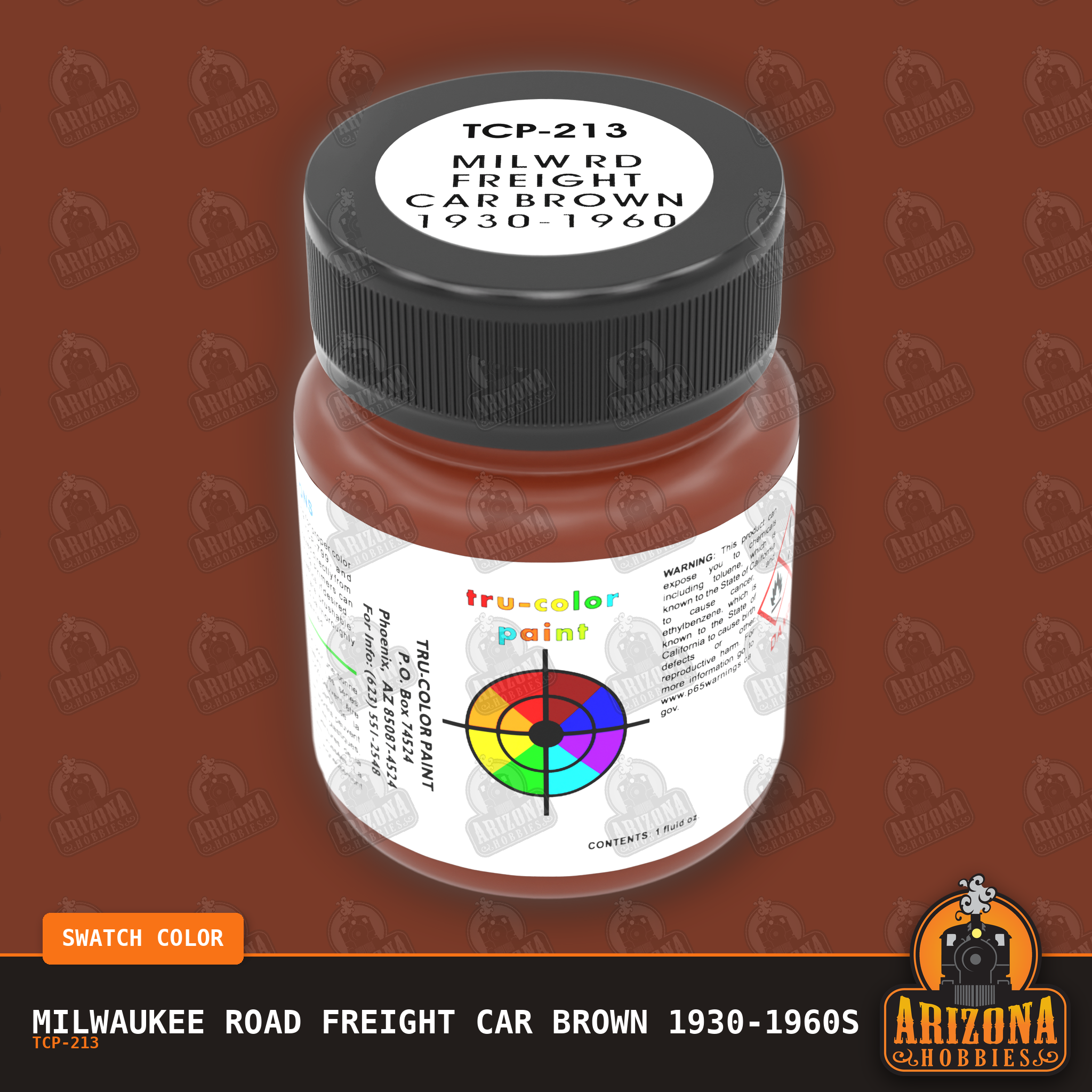 Milwaukee Road FREIGHT CAR BROWN 1930-1960s 1-oz bottle (Air-brush) Tru-Color Paint SPECIAL ORDER ONLY-with color swatch-Arizona Hobbies