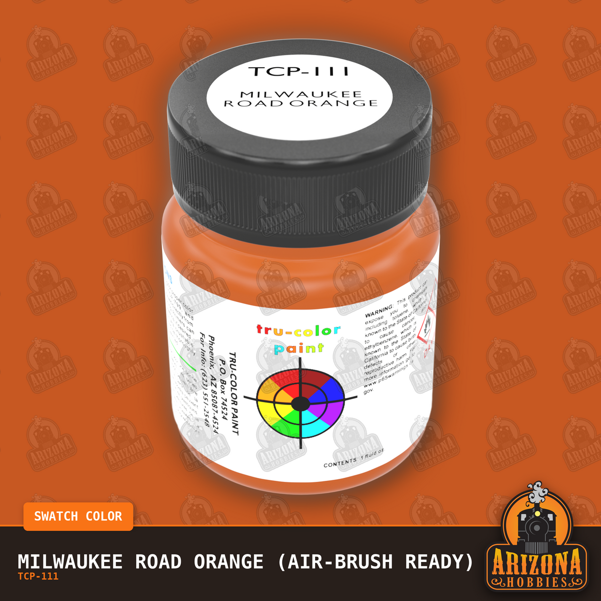 Milwaukee Road ORANGE 1-oz bottle (Air-brush) Tru-Color Paint-with color swatch-Arizona Hobbies
