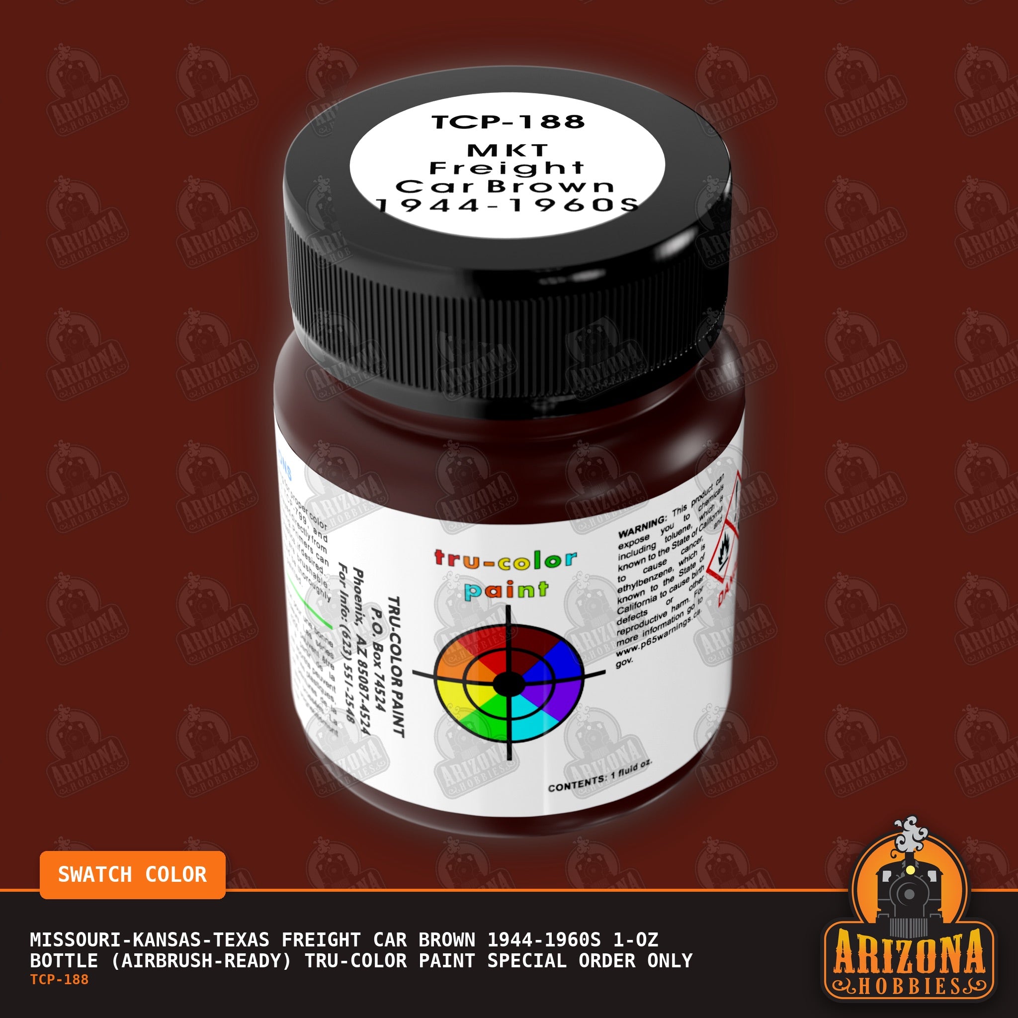 Missouri-Kansas-Texas FREIGHT CAR BROWN 1944-1960s 1-oz bottle (Air-brush) Tru-Color Paint SPECIAL ORDER ONLY-with color swatch-Arizona Hobbies