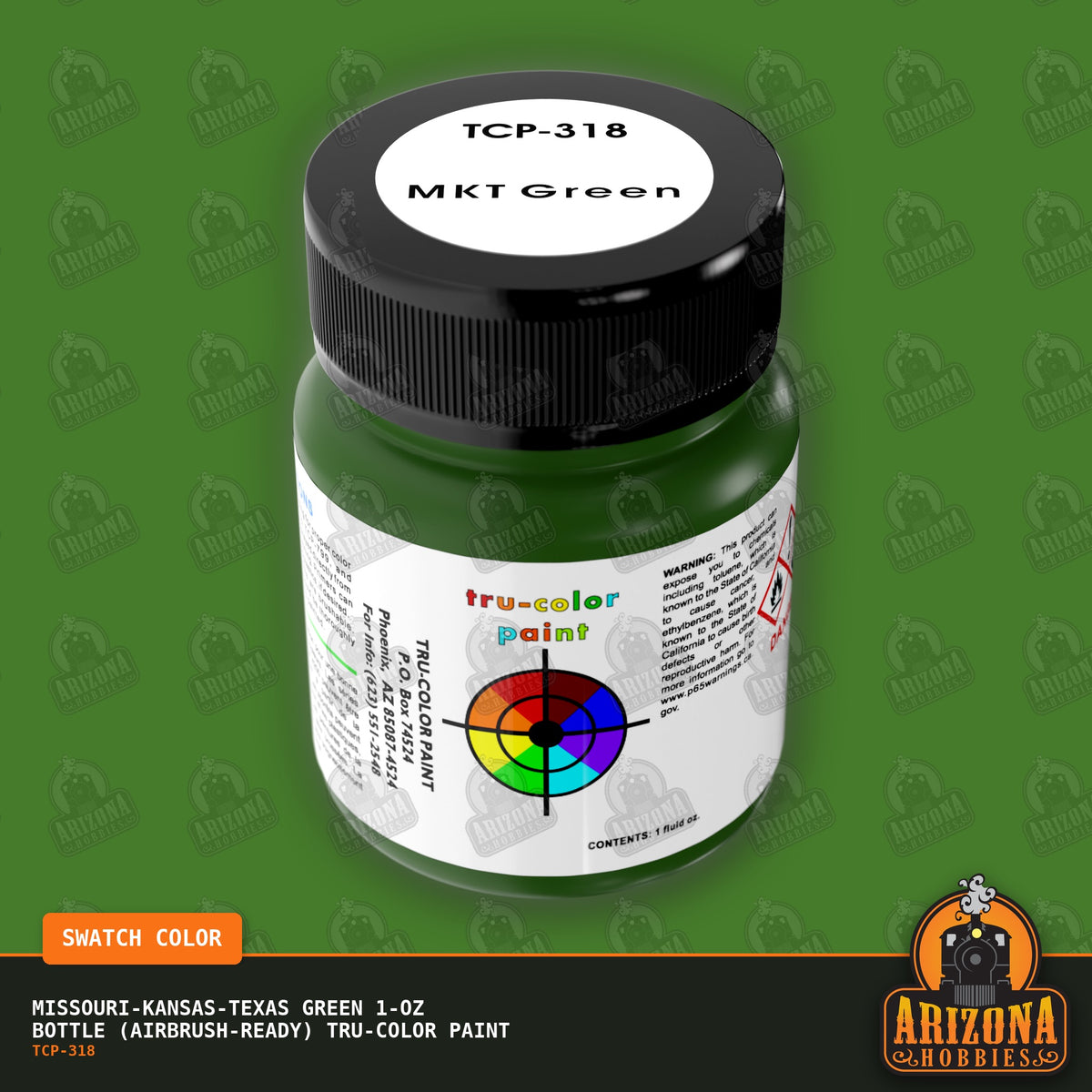 Missouri-Kansas-Texas GREEN 1-oz bottle (Air-brush) Tru-Color Paint-with color swatch-Arizona Hobbies