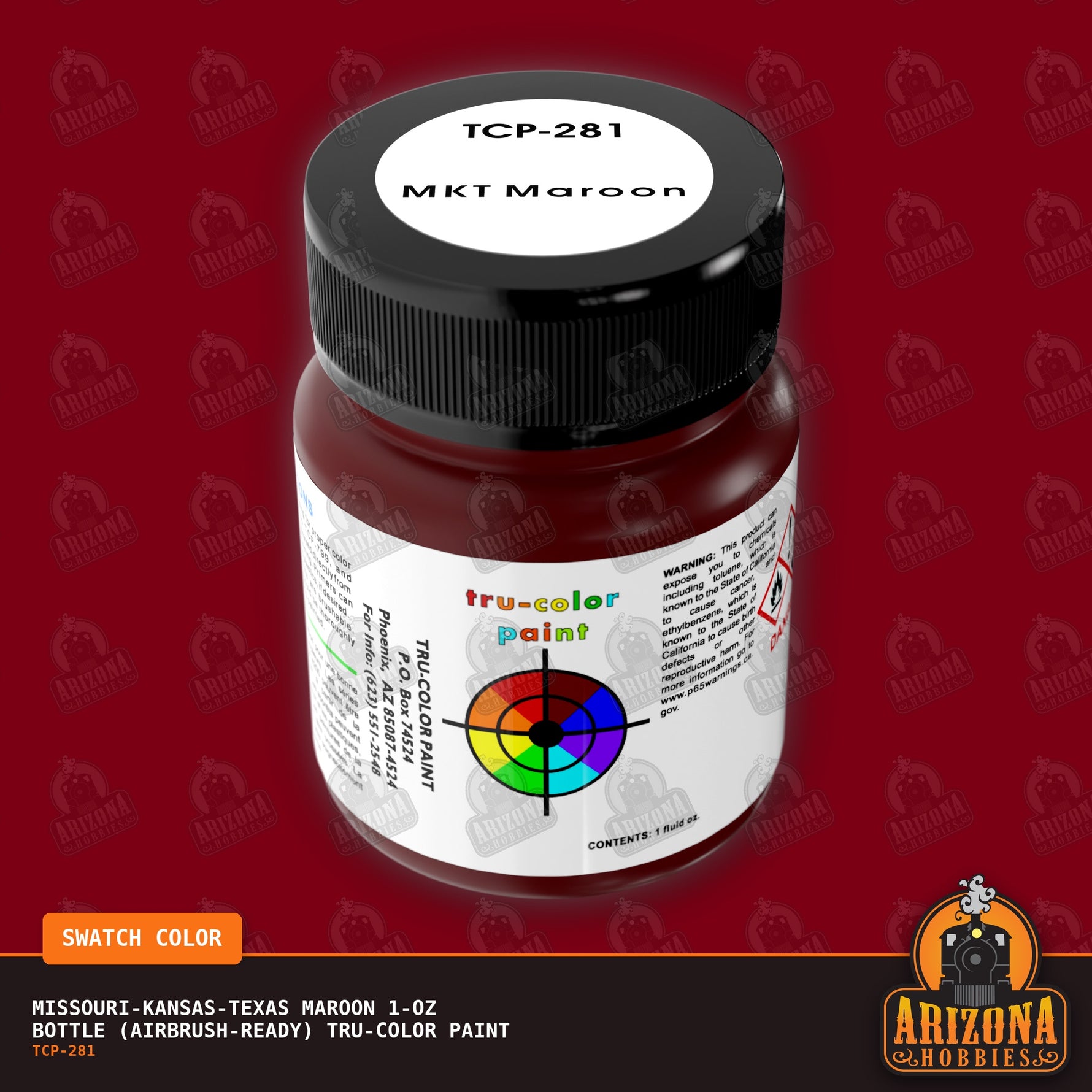 Missouri-Kansas-Texas MAROON 1-oz bottle (Air-brush) Tru-Color Paint-with color swatch-Arizona Hobbies