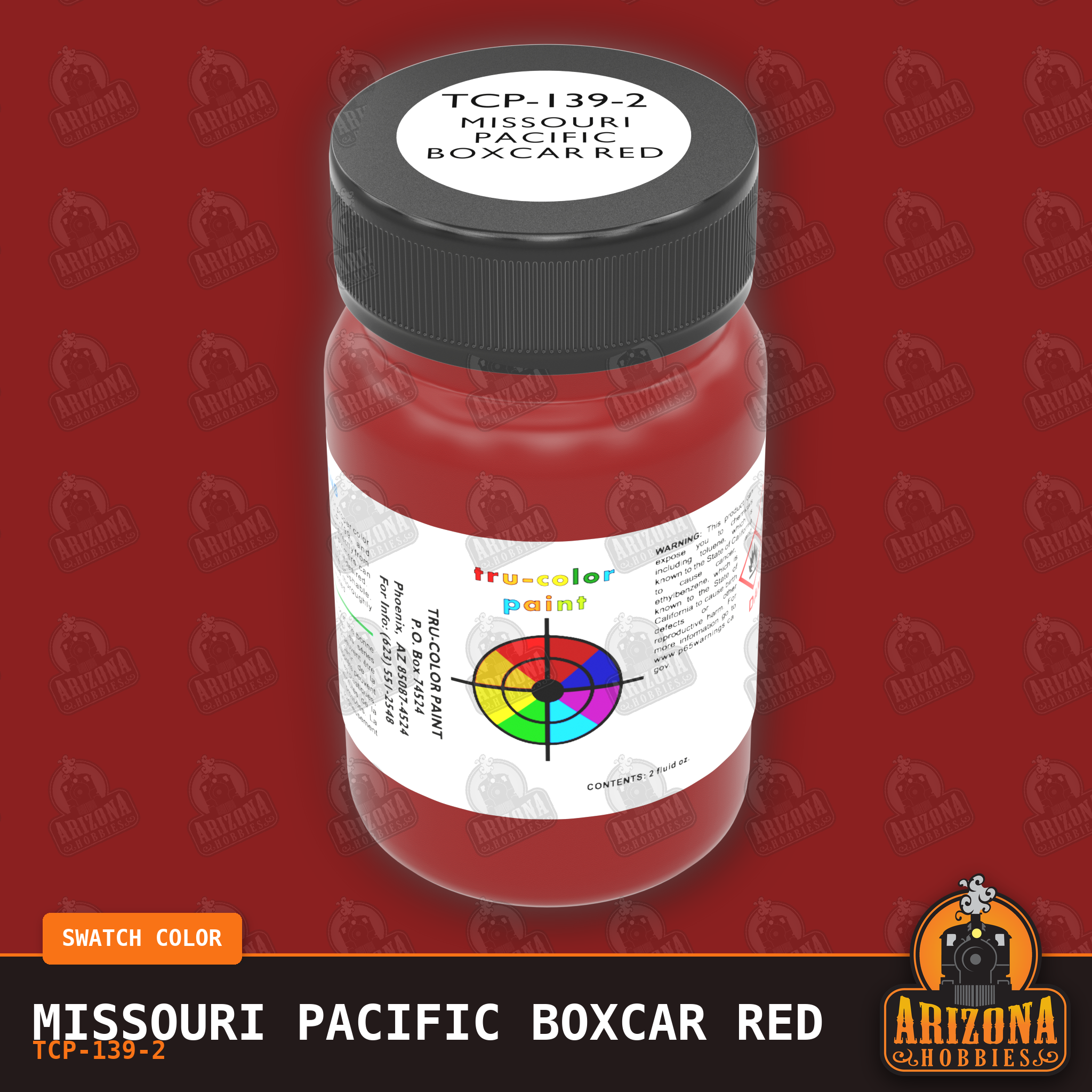Missouri Pacific BOXCAR RED 2-oz bottle (Air-brush) Tru-Color Paint SPECIAL ORDER ONLY-with color swatch-Arizona Hobbies