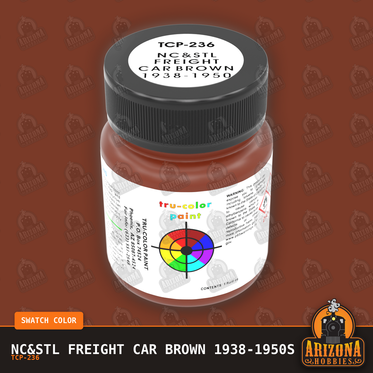 NC&StL FREIGHT CAR BROWN 1938-1950s 1-oz bottle (Air-brush) Tru-Color Paint SPECIAL ORDER ONLY-with color swatch-Arizona Hobbies