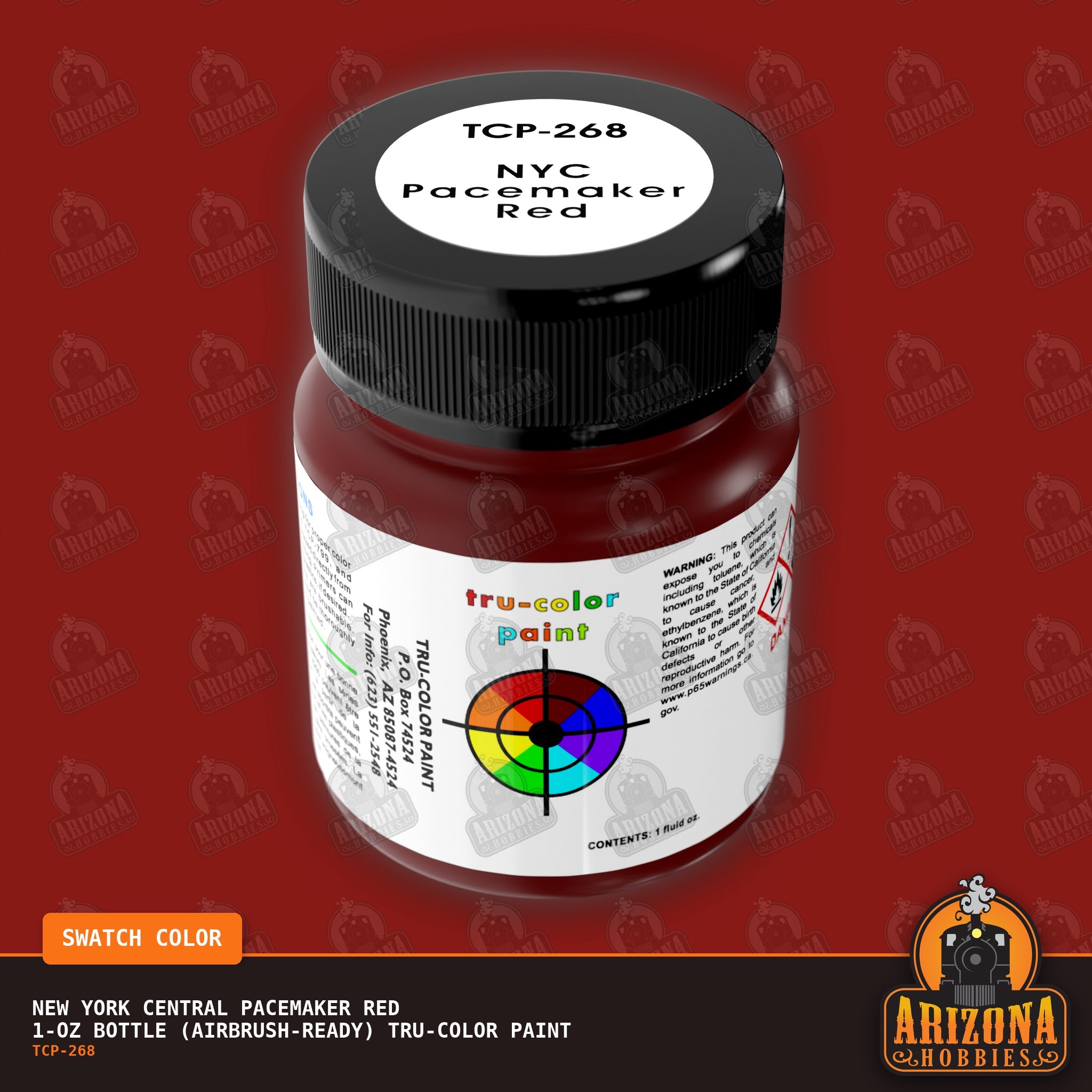 New York Central PACEMAKER RED 1-oz bottle (Air-brush) Tru-Color Paint-with color swatch-Arizona Hobbies