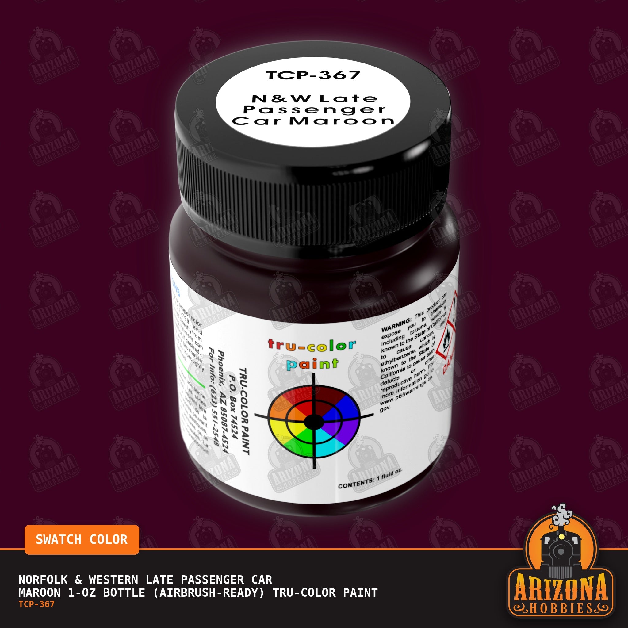 Norfolk & Western LATE PASSENGER CAR MAROON 1-oz bottle (Air-brush) Tru-Color Paint-with color swatch-Arizona Hobbies