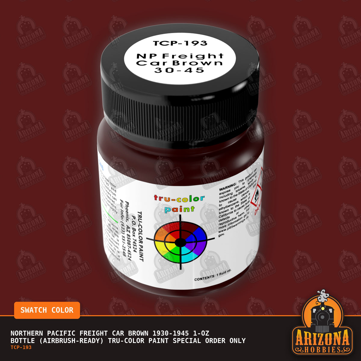 Northern Pacific FREIGHT CAR BROWN 1930-1945 1-oz bottle (Air-brush) Tru-Color Paint SPECIAL ORDER ONLY-with color swatch-Arizona Hobbies
