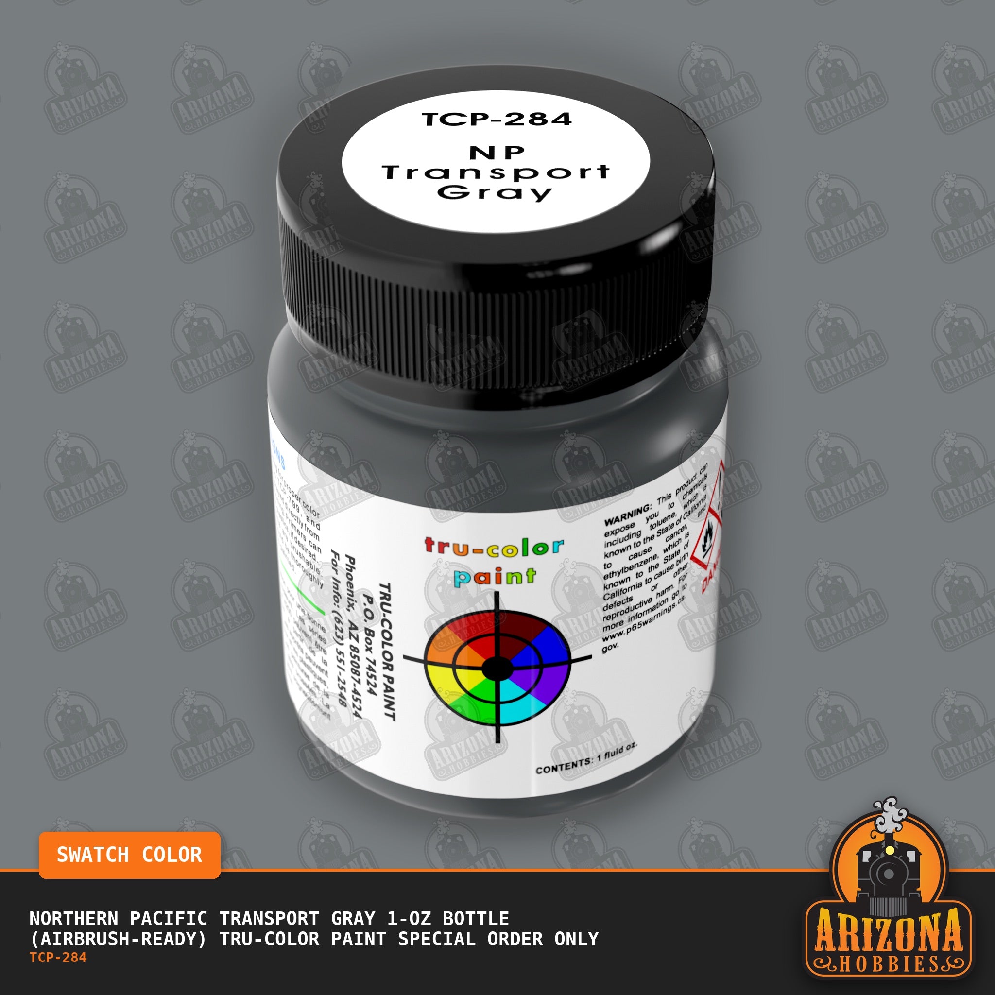Northern Pacific TRANSPORT GRAY 1-oz bottle (Air-brush) Tru-Color Paint SPECIAL ORDER ONLY-with color swatch-Arizona Hobbies