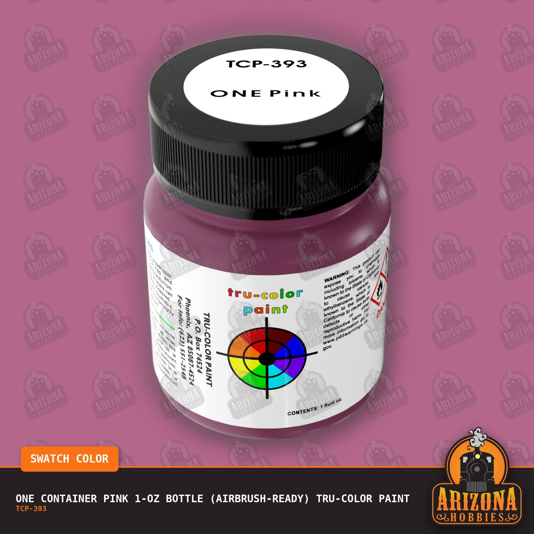 ONE Container PINK 1-oz bottle (Air-brush) Tru-Color Paint-with color swatch-Arizona Hobbies