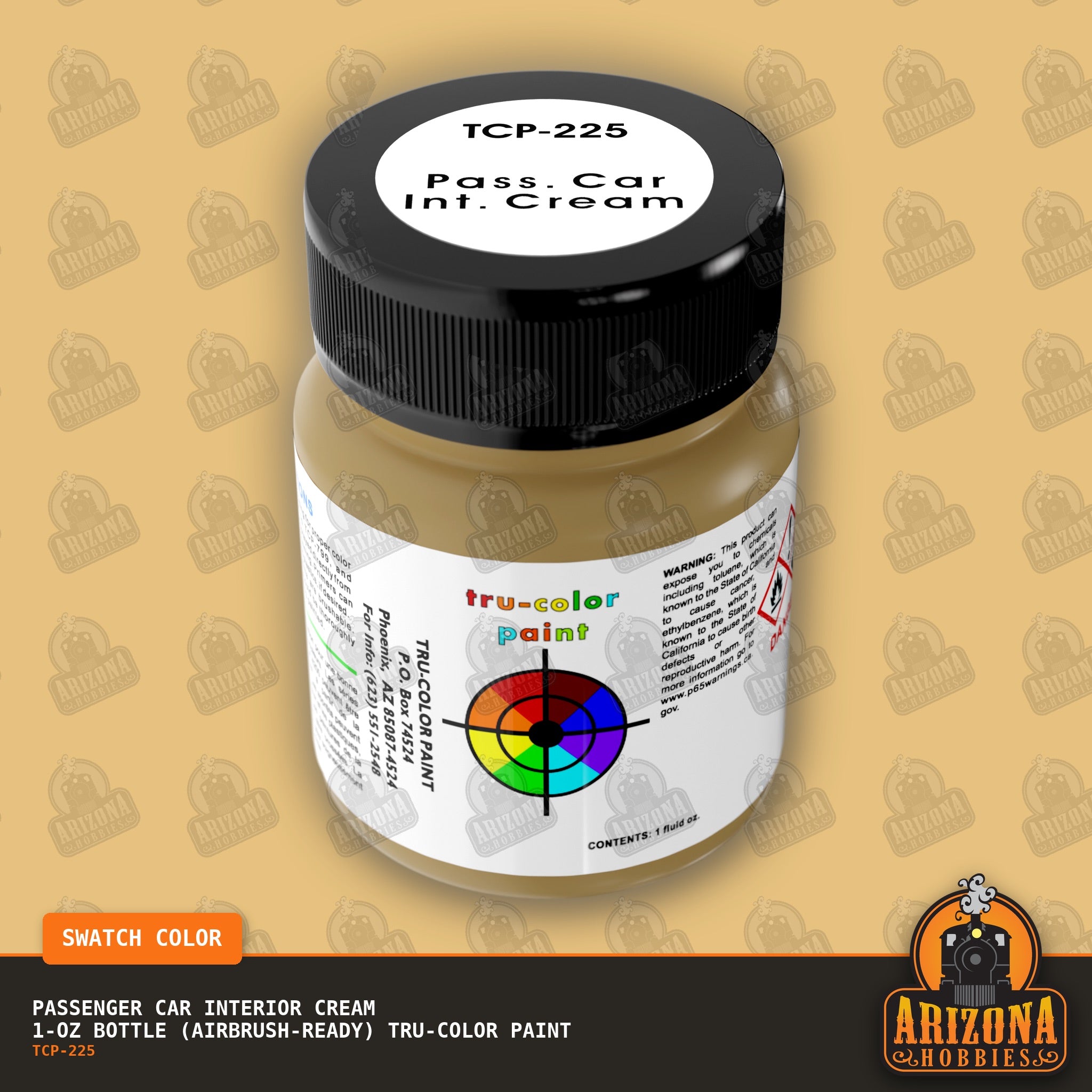 Passenger Car Interior CREAM 1-oz bottle (Air-brush) Tru-Color Paint-with color swatch-Arizona Hobbies