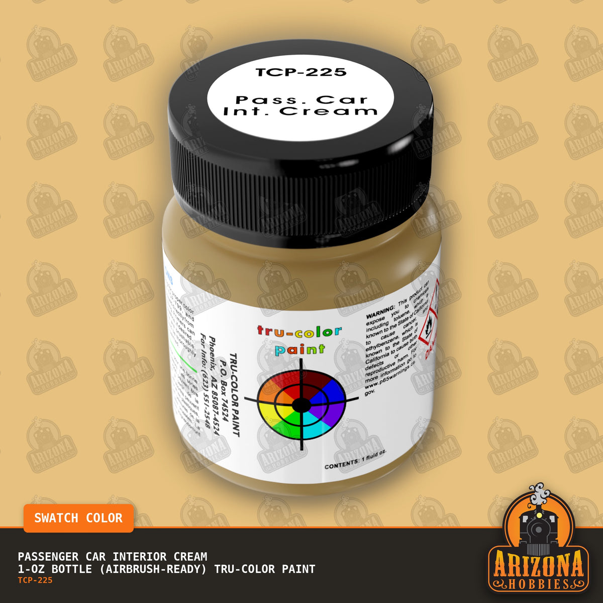 Passenger Car Interior CREAM 1-oz bottle (Air-brush) Tru-Color Paint-with color swatch-Arizona Hobbies