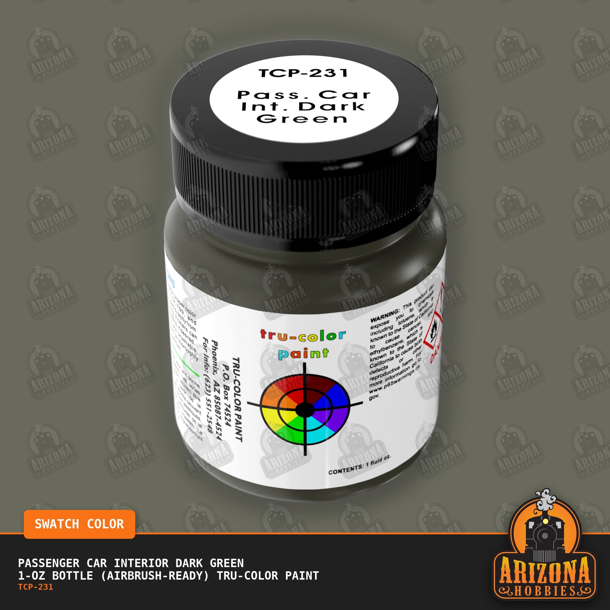 Passenger Car Interior DARK GREEN 1-oz bottle (Air-brush) Tru-Color Paint-with color swatch-Arizona Hobbies