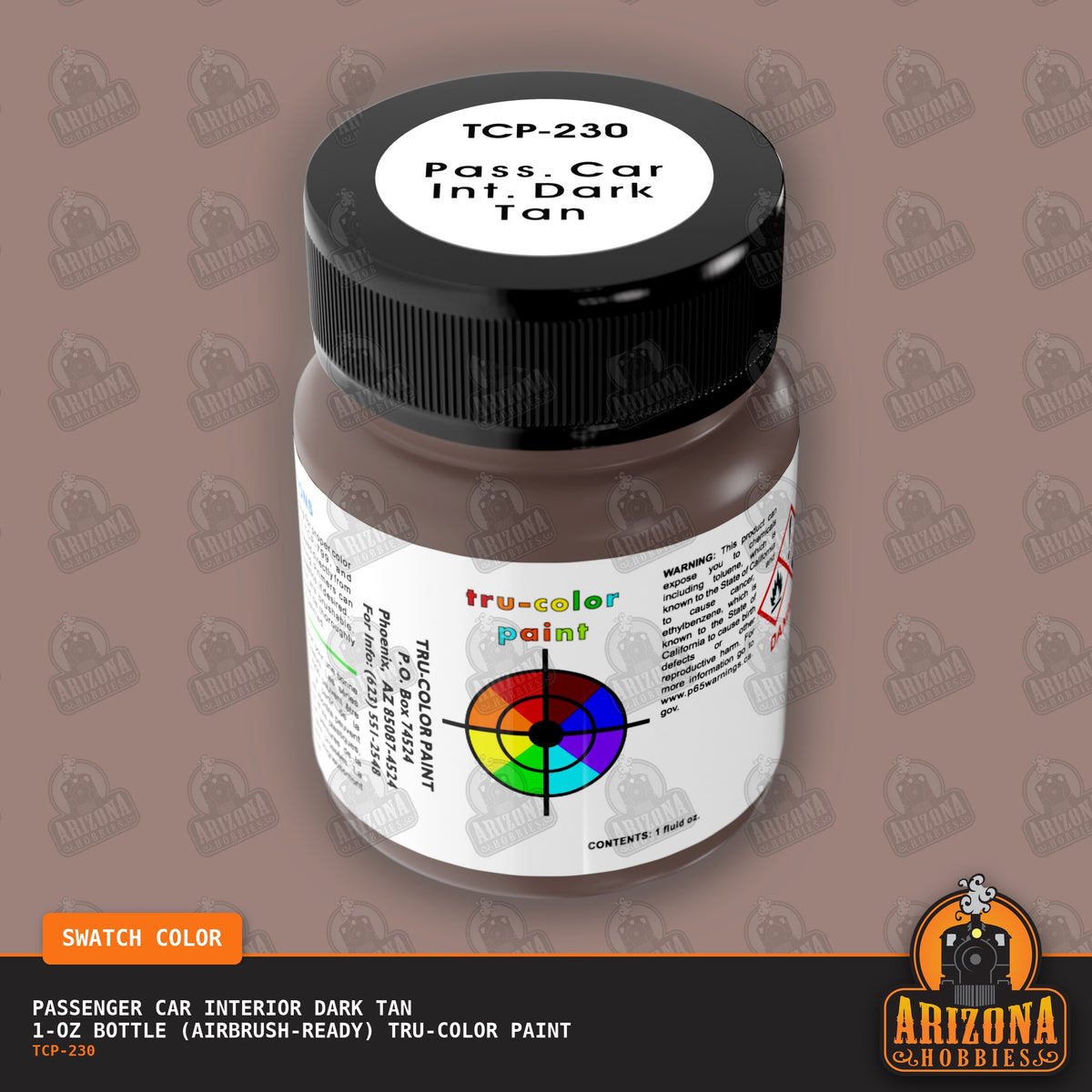 Passenger Car Interior DARK TAN 1-oz bottle (Air-brush) Tru-Color Paint-with color swatch-Arizona Hobbies
