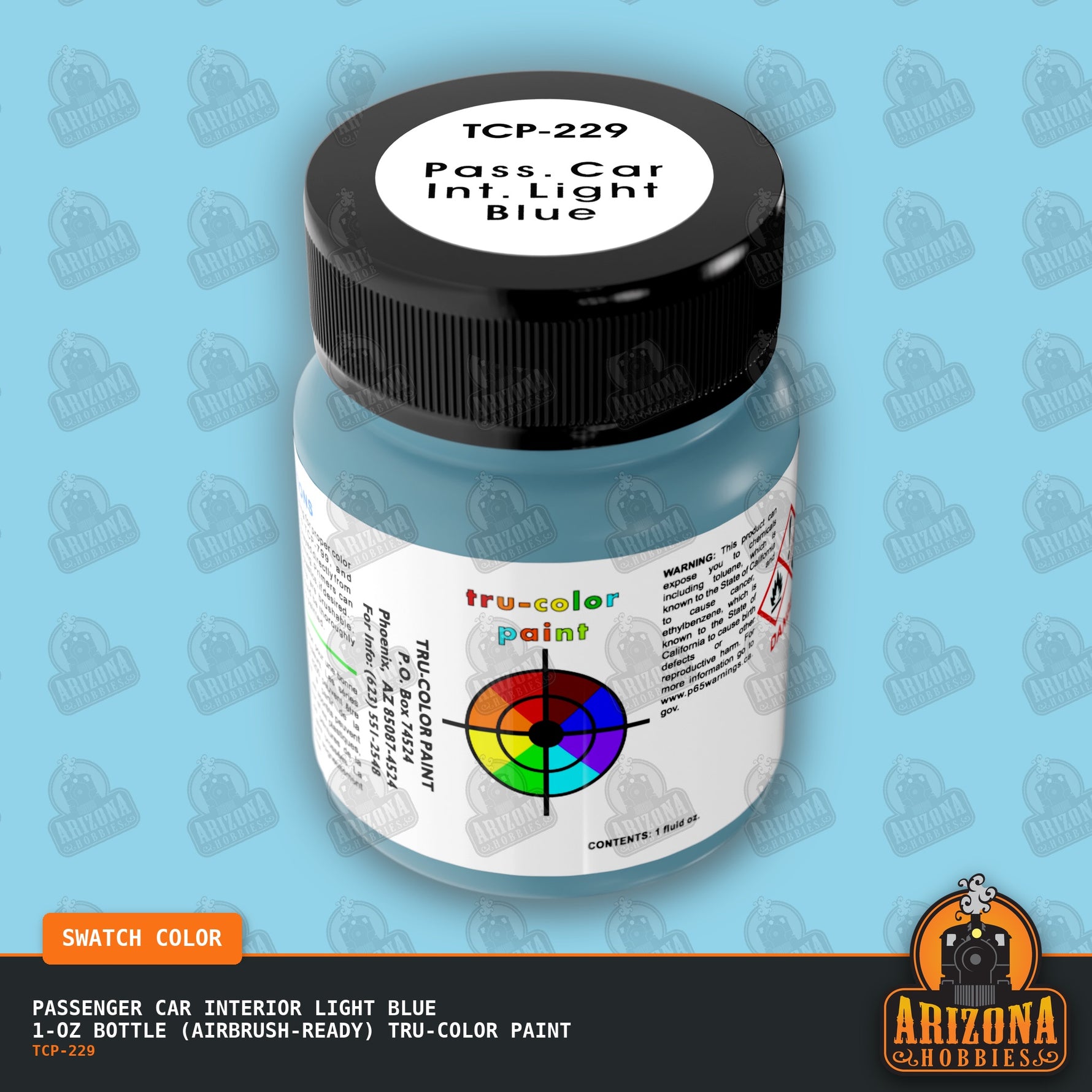 Passenger Car Interior LIGHT BLUE 1-oz bottle (Air-brush) Tru-Color Paint-with color swatch-Arizona Hobbies