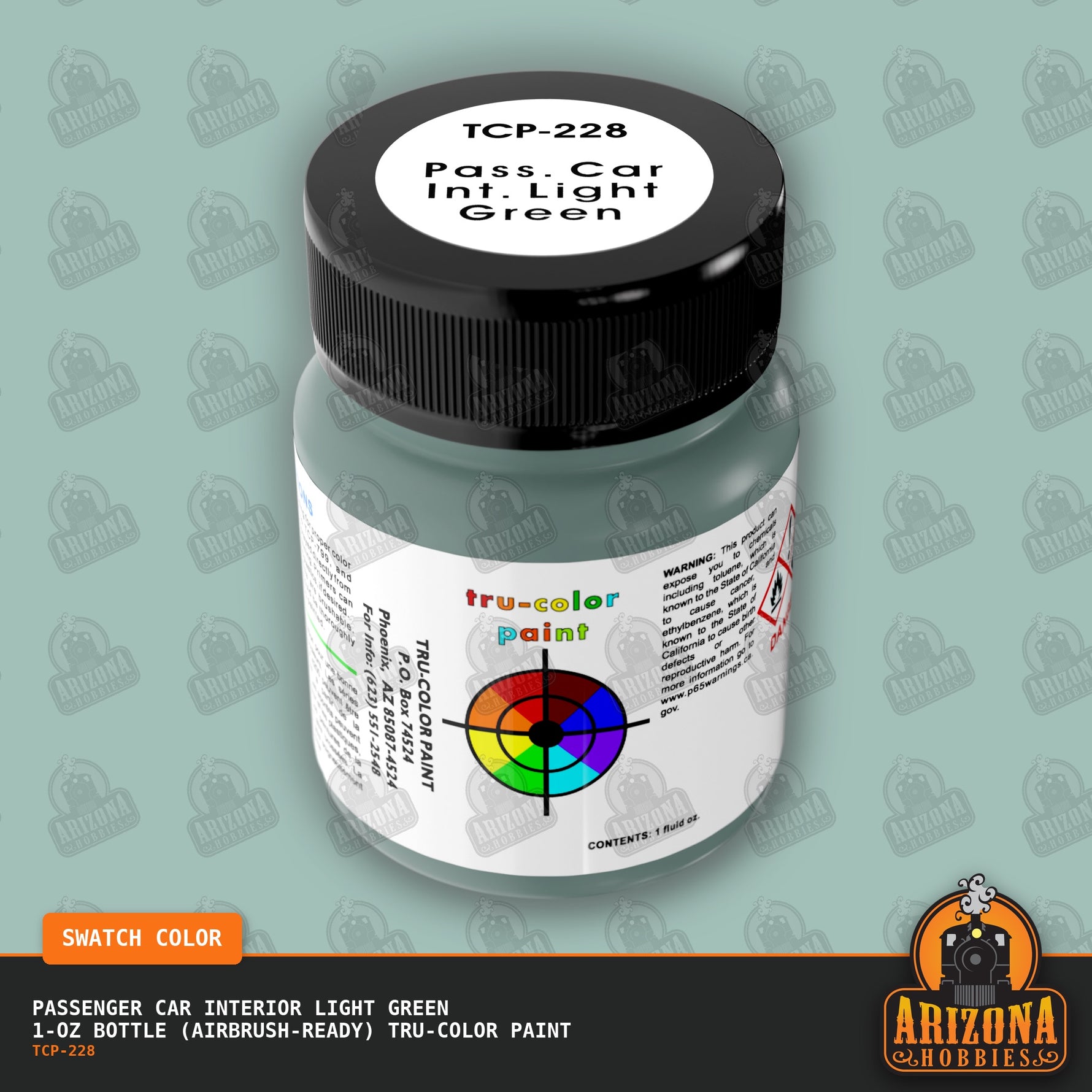 Passenger Car Interior LIGHT GREEN 1-oz bottle (Air-brush) Tru-Color Paint-with color swatch-Arizona Hobbies