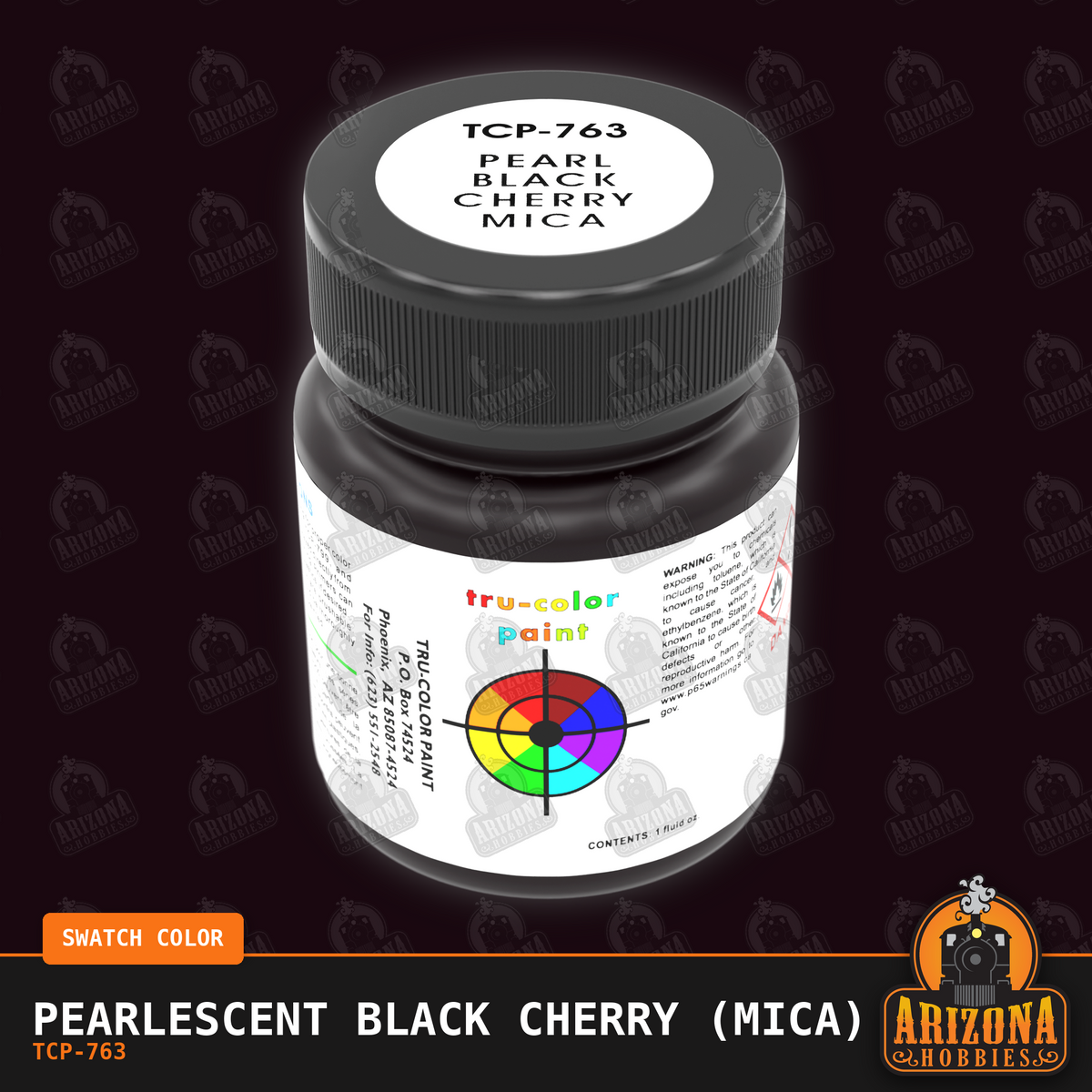 Pearlescent BLACK CHERRY (Mica) 1-oz bottle (Air-brush) Tru-Color Paint-with color swatch-Arizona Hobbies