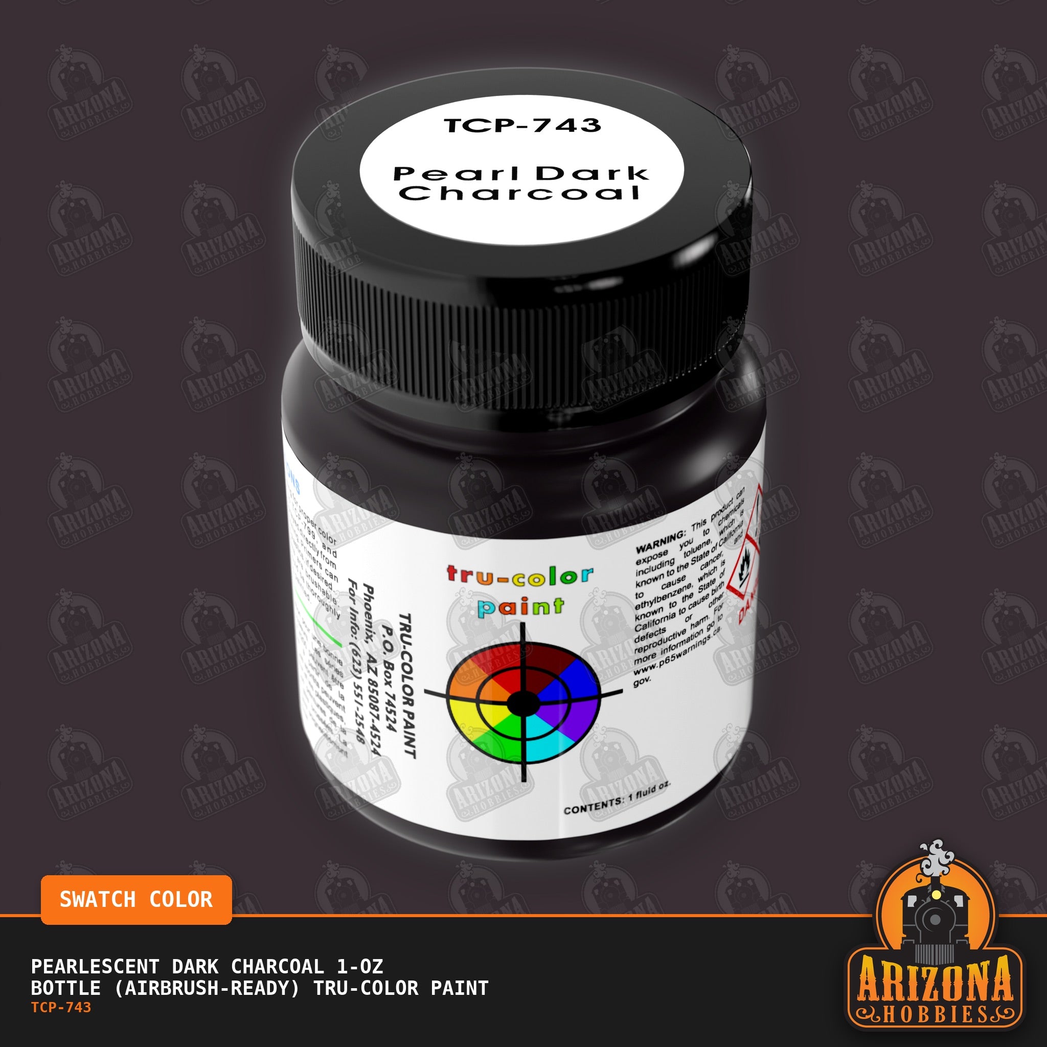 Pearlescent DARK CHARCOAL 1-oz bottle (Air-brush) Tru-Color Paint-with color swatch-Arizona Hobbies