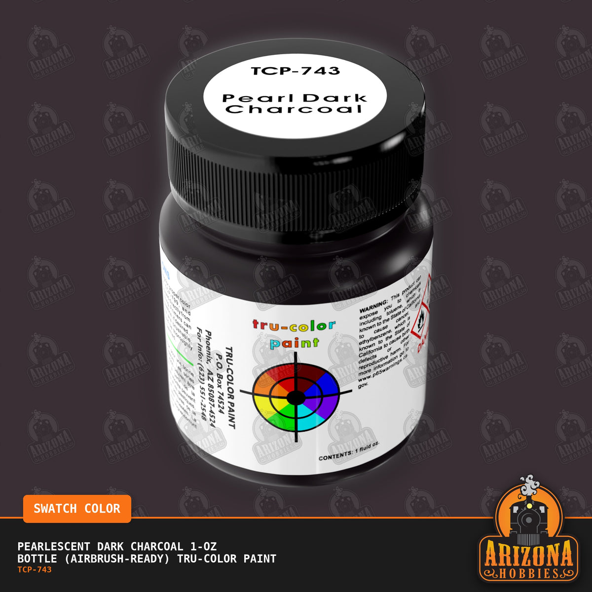 Pearlescent DARK CHARCOAL 1-oz bottle (Air-brush) Tru-Color Paint-with color swatch-Arizona Hobbies