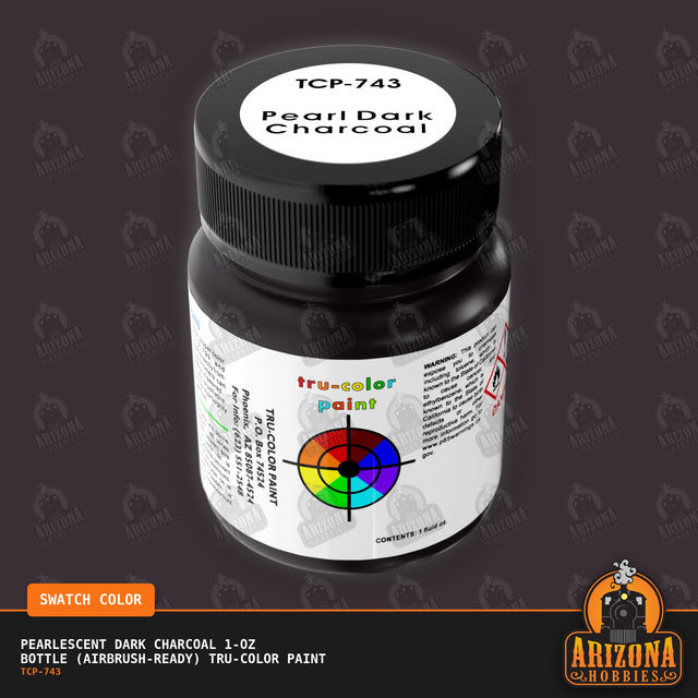 Pearlescent DARK CHARCOAL 1-oz bottle (Air-brush) Tru-Color Paint-with color swatch-Arizona Hobbies