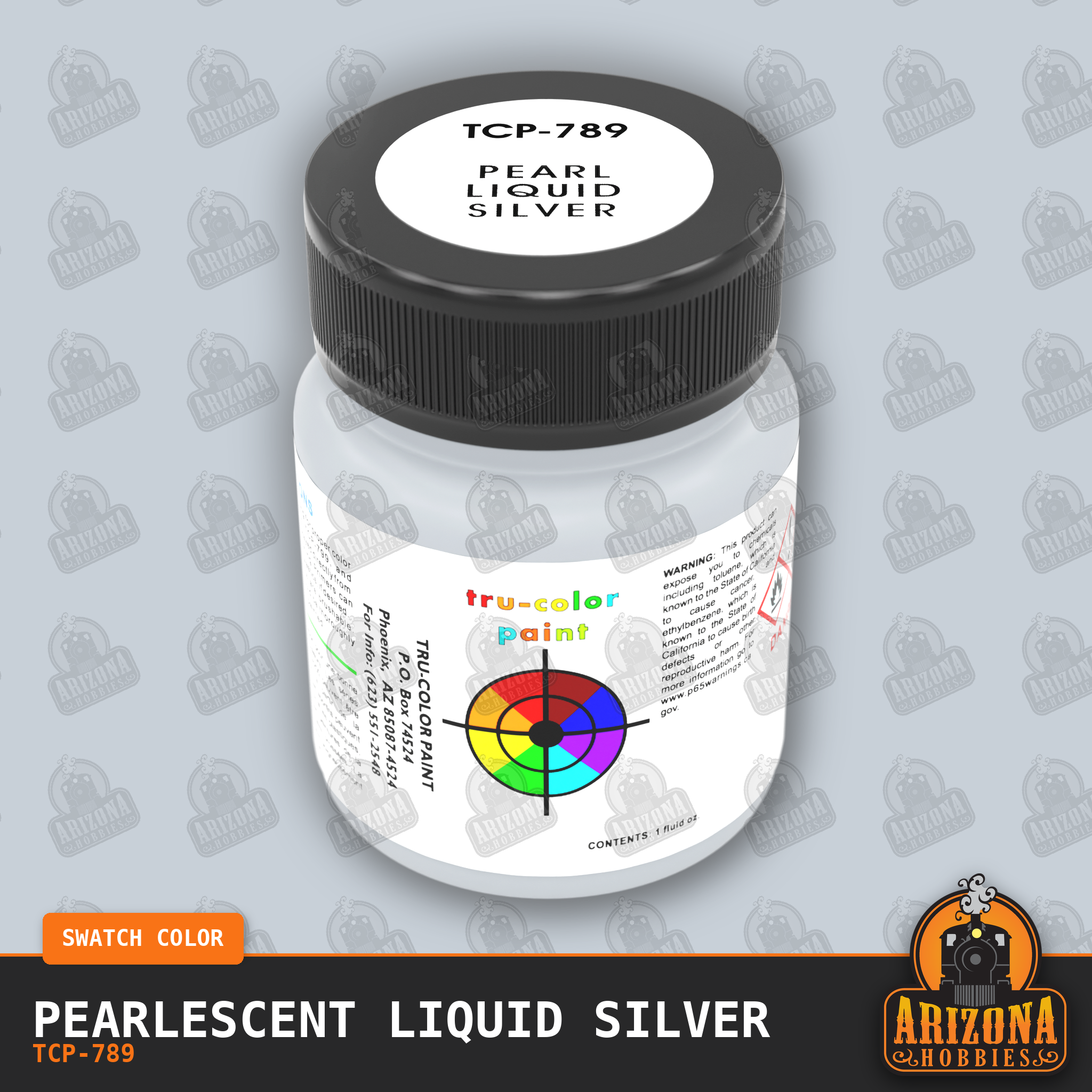Pearlescent LIQUID SILVER 1-oz bottle (Air-brush) SPECIAL ORDER ONLY-with color swatch-Arizona Hobbies