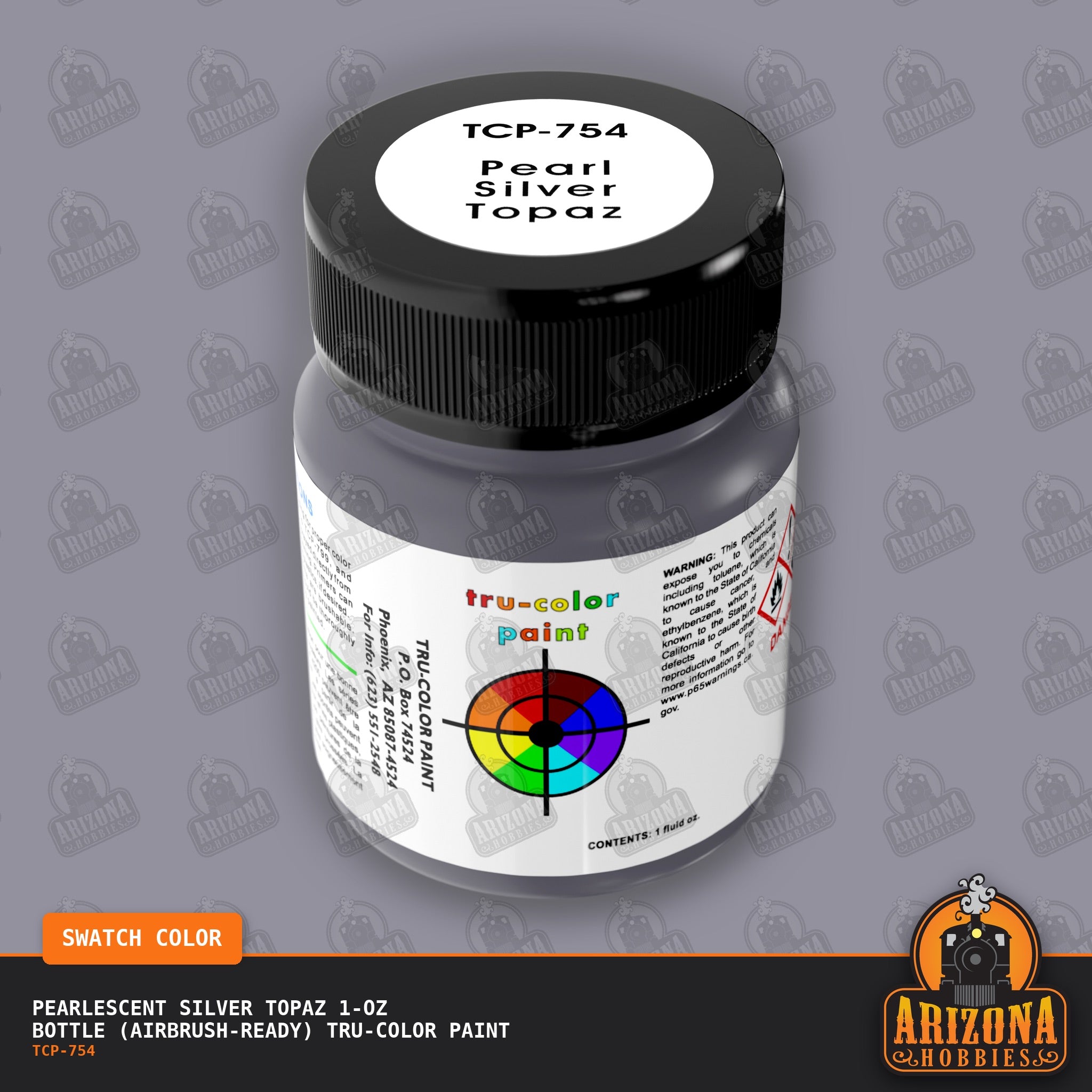 Pearlescent SILVER TOPAZ 1-oz bottle (Air-brush) Tru-Color Paint-with color swatch-Arizona Hobbies