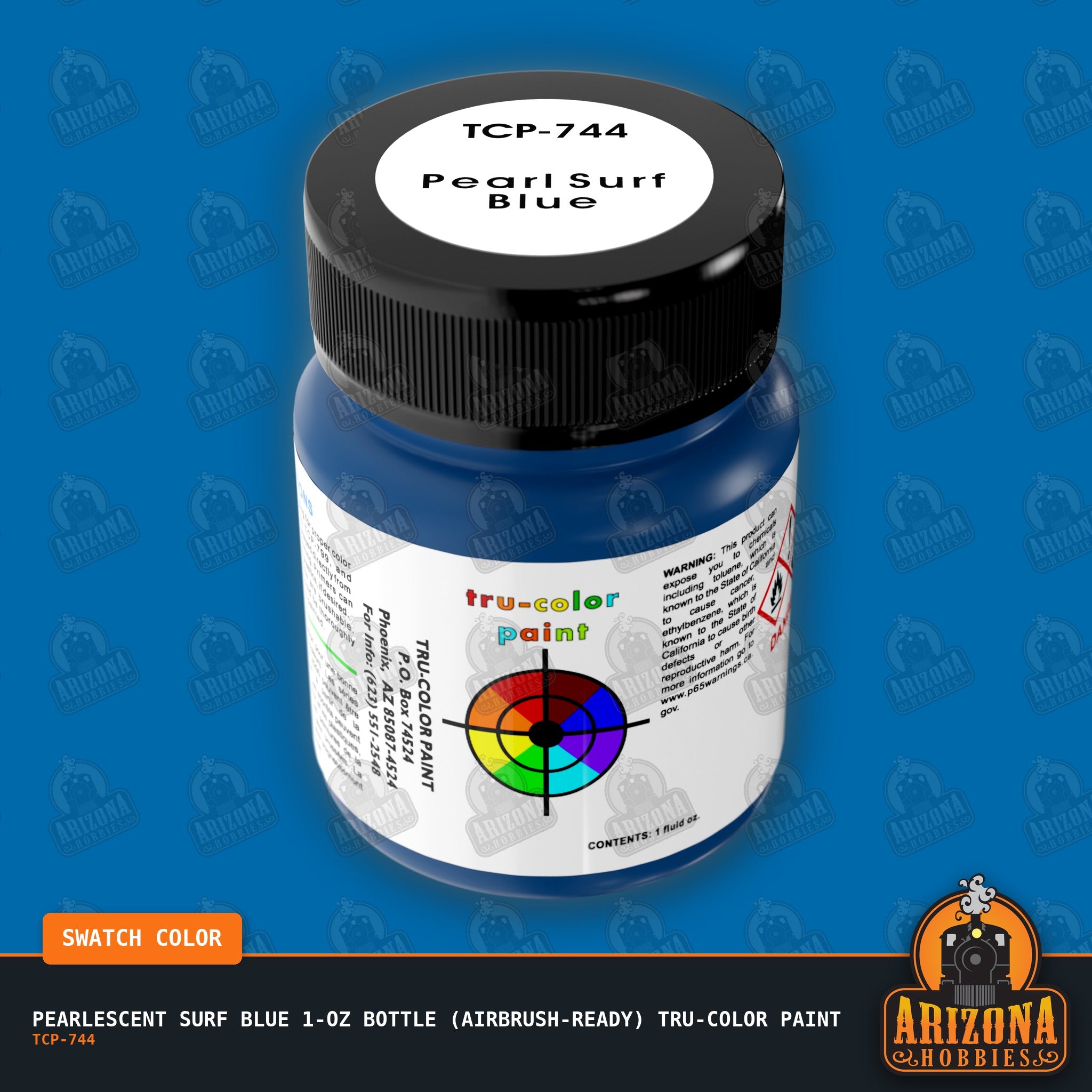 Pearlescent SURF BLUE 1-oz bottle (Air-brush) Tru-Color Paint-with color swatch-Arizona Hobbies