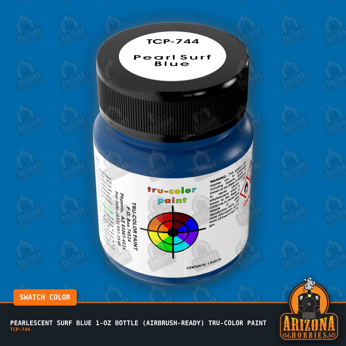 Pearlescent SURF BLUE 1-oz bottle (Air-brush) Tru-Color Paint-with color swatch-Arizona Hobbies