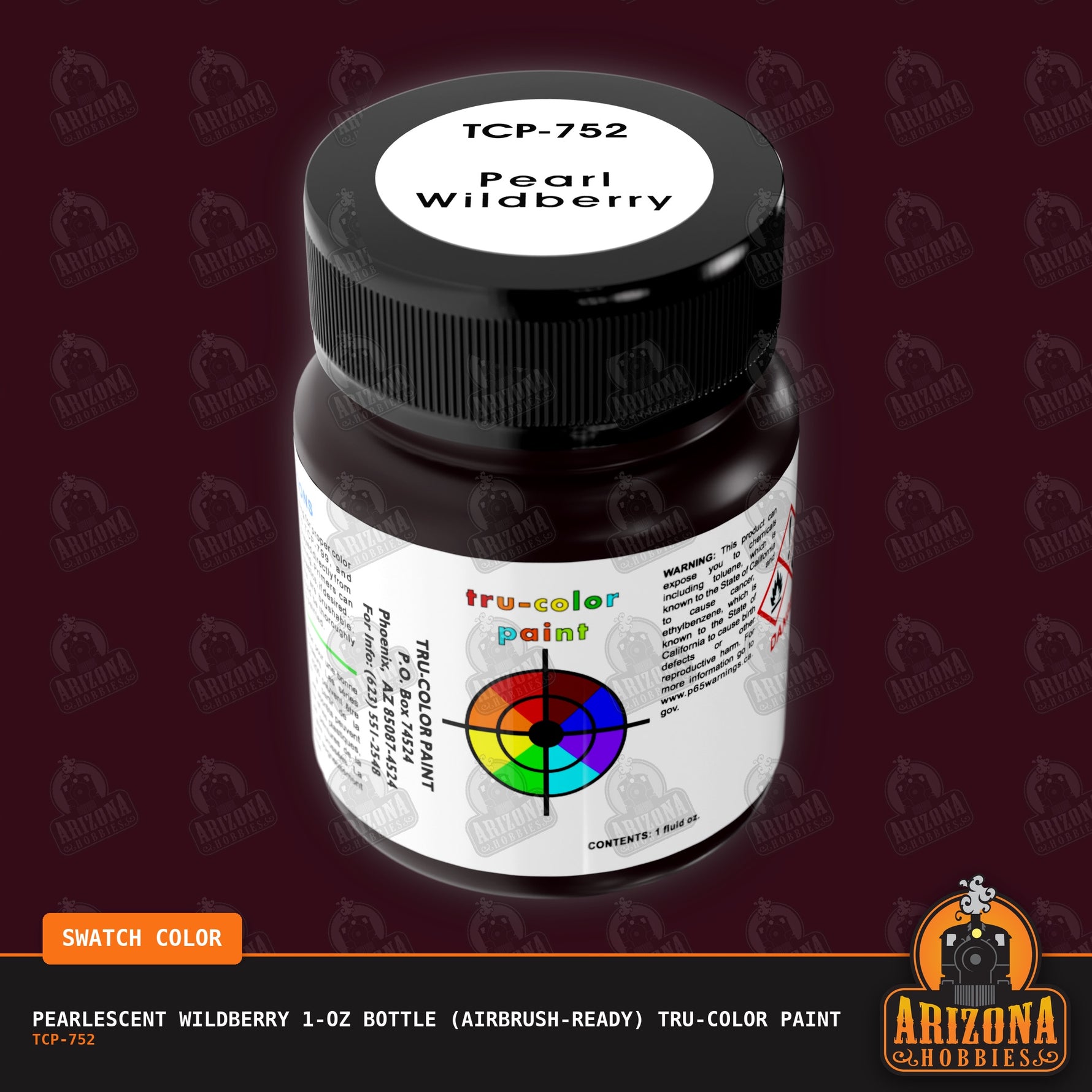 Pearlescent WILDBERRY 1-oz bottle (Air-brush) Tru-Color Paint-with color swatch-Arizona Hobbies