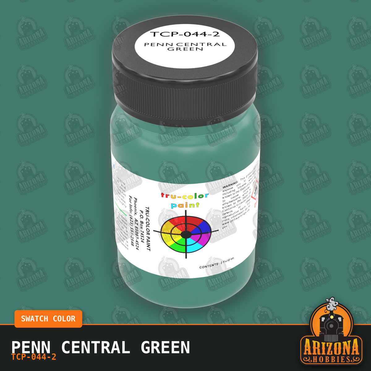 Penn Central GREEN 2-oz bottle (Air-brush) Tru-Color Paint SPECIAL ORDER ONLY-with color swatch-Arizona Hobbies
