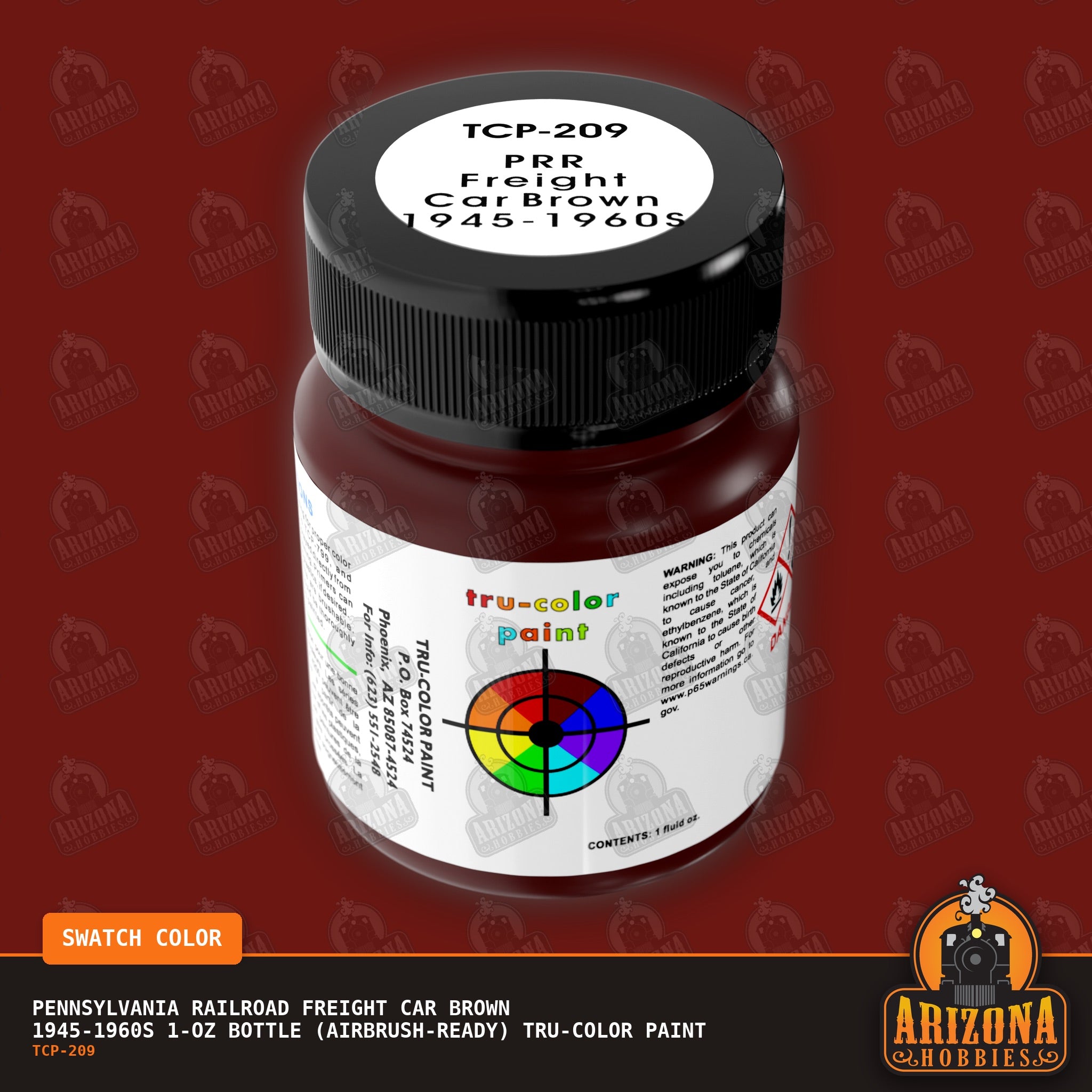 Pennsylvania Railroad FREIGHT CAR BROWN 1945-1960s 1-oz bottle (Air-brush) Tru-Color Paint-with color swatch-Arizona Hobbies