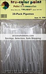 Pipettes 1/10 oz (3ml) capacity 20-pack Tru-Color Paint-with color swatch-Arizona Hobbies