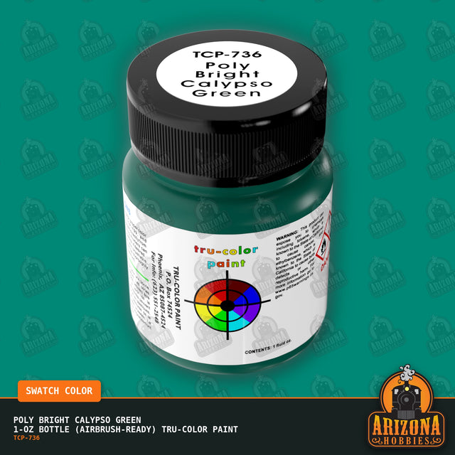 Poly BRIGHT CALYPSO GREEN 1-oz bottle (Air-brush) Tru-Color Paint-with color swatch-Arizona Hobbies