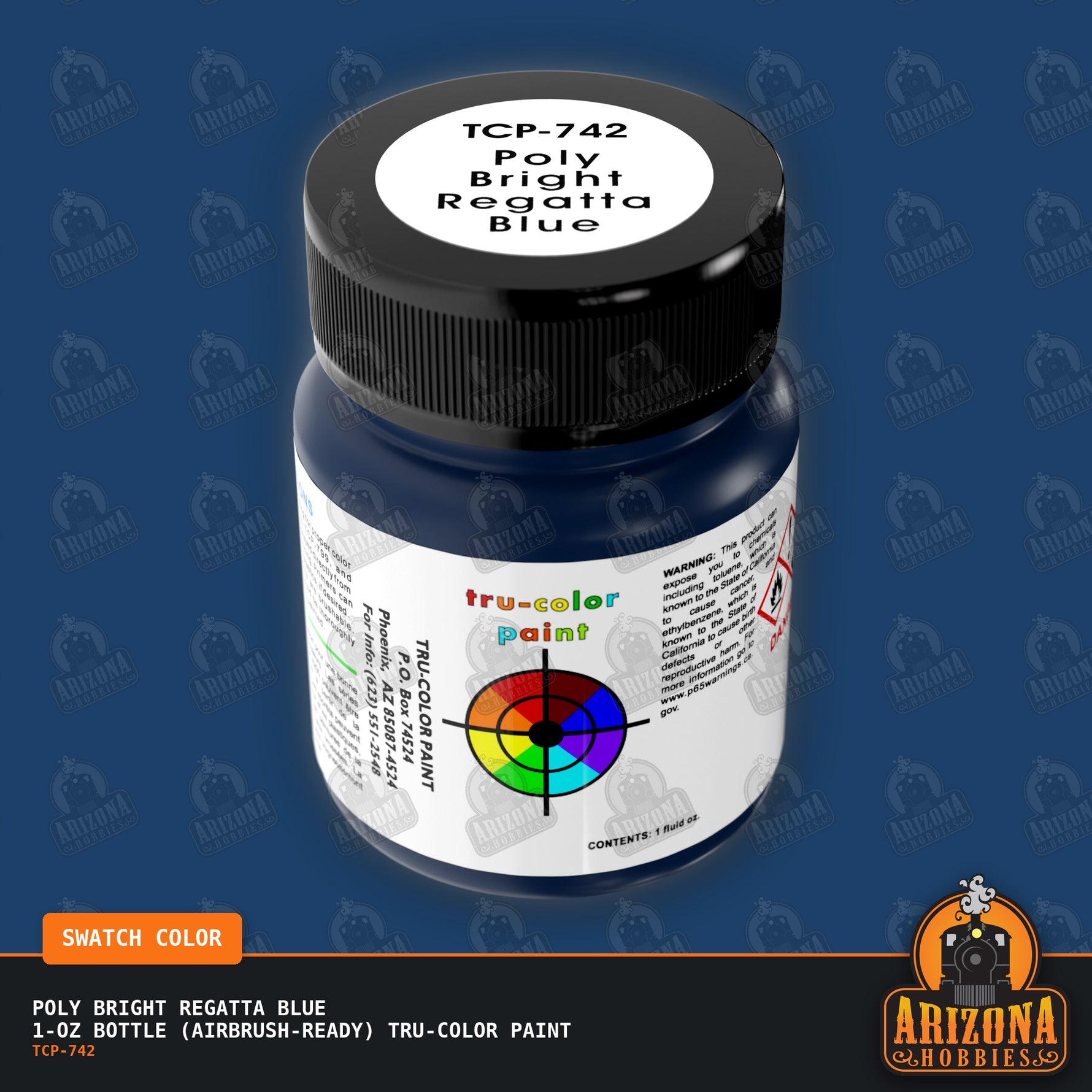 Poly BRIGHT REGATTA BLUE 1-oz bottle (Air-brush) Tru-Color Paint-with color swatch-Arizona Hobbies