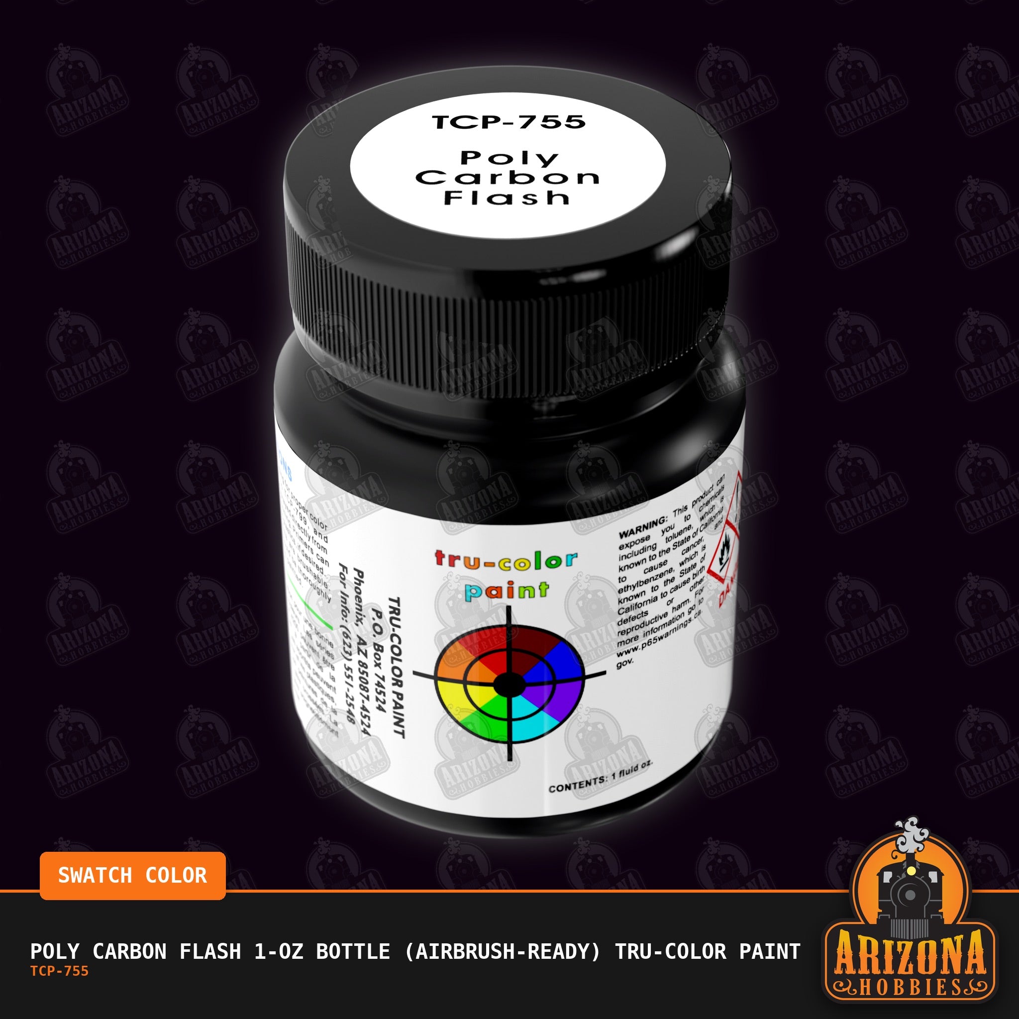 Poly CARBON FLASH 1-oz bottle (Air-brush) Tru-Color Paint-with color swatch-Arizona Hobbies
