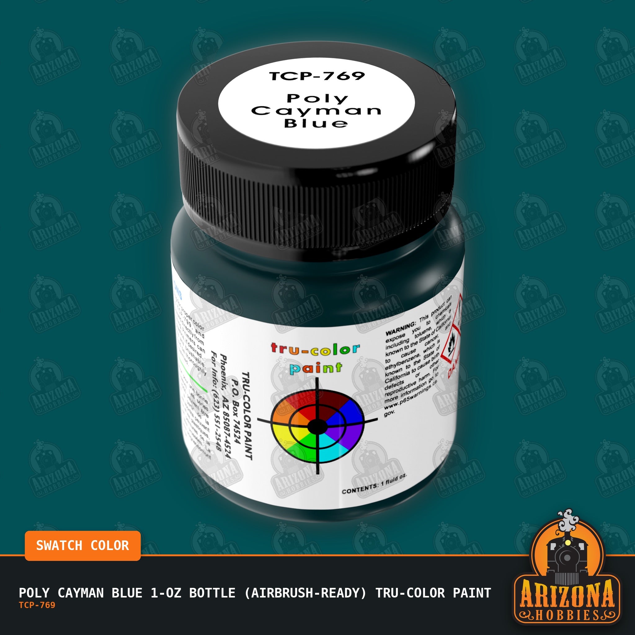 Poly CAYMAN BLUE 1-oz bottle (Air-brush) Tru-Color Paint-with color swatch-Arizona Hobbies
