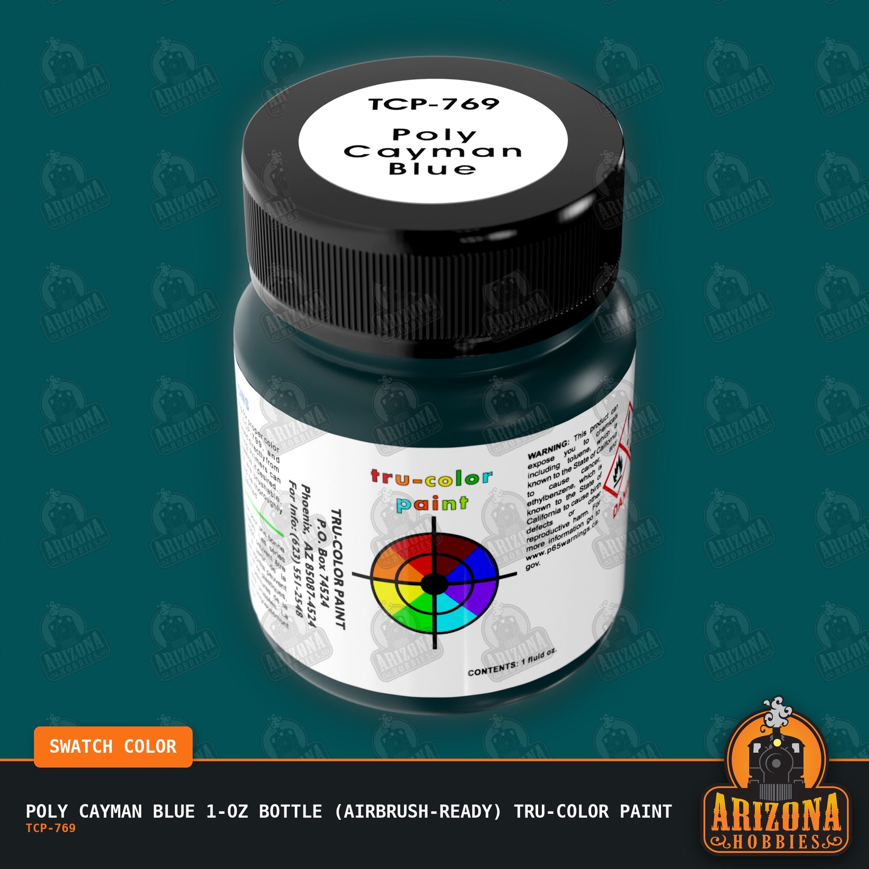 Poly CAYMAN BLUE 1-oz bottle (Air-brush) Tru-Color Paint-with color swatch-Arizona Hobbies