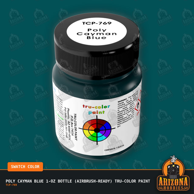 Poly CAYMAN BLUE 1-oz bottle (Air-brush) Tru-Color Paint-with color swatch-Arizona Hobbies