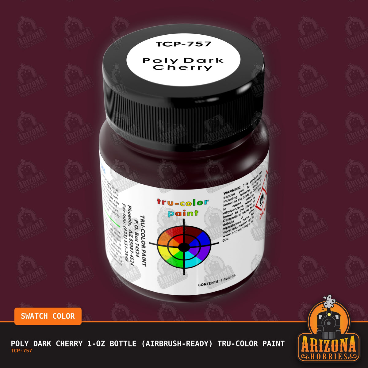 Poly DARK CHERRY 1-oz bottle (Air-brush) Tru-Color Paint-with color swatch-Arizona Hobbies